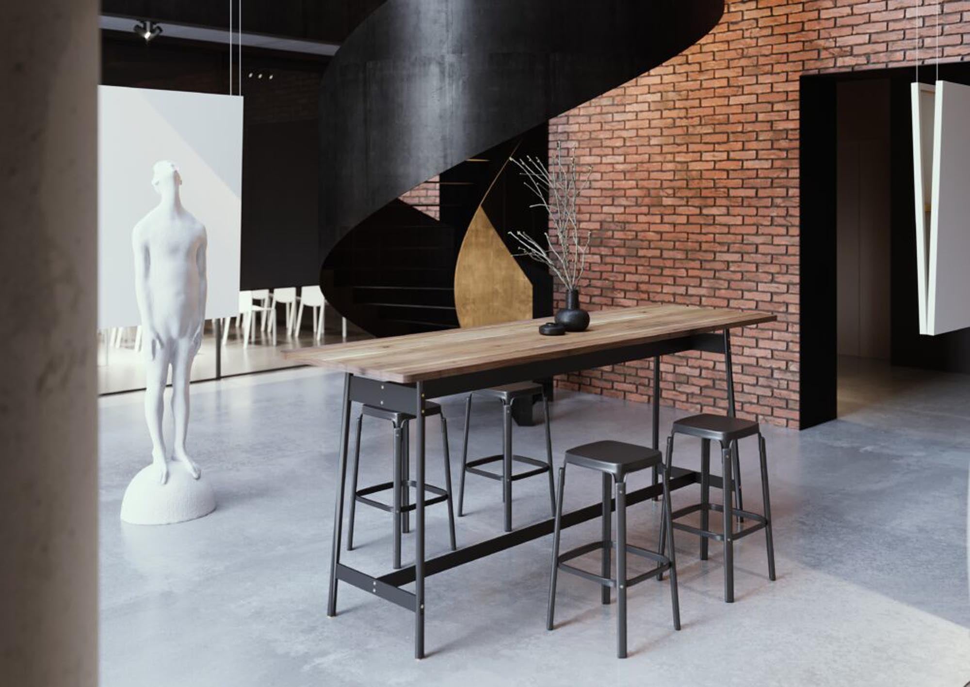 Eleganter Bartisch Any-Up von Mobimex, ideal für kreative Arbeitsumgebungen und gesellige Pausen im modernen Design.