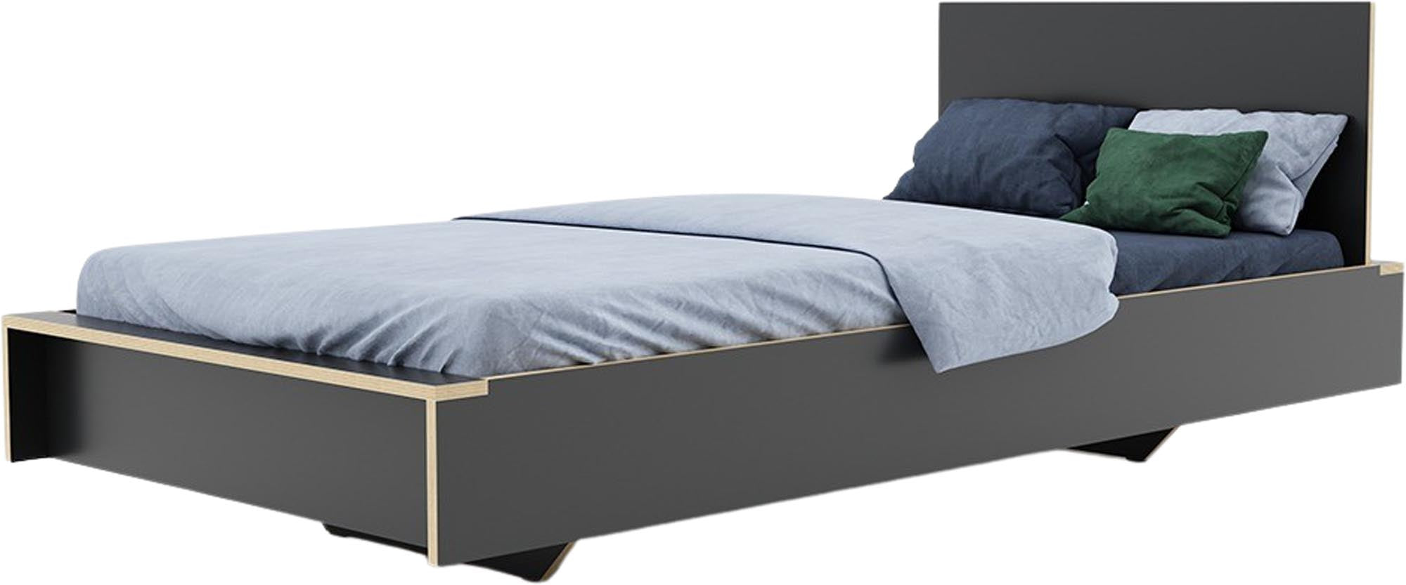 Das FLAI Einzelbett von Müller Möbelwerkstätten bietet eine komfortable Liegehöhe und ein stilvolles Kopfteil für erholsamen Schlaf.
