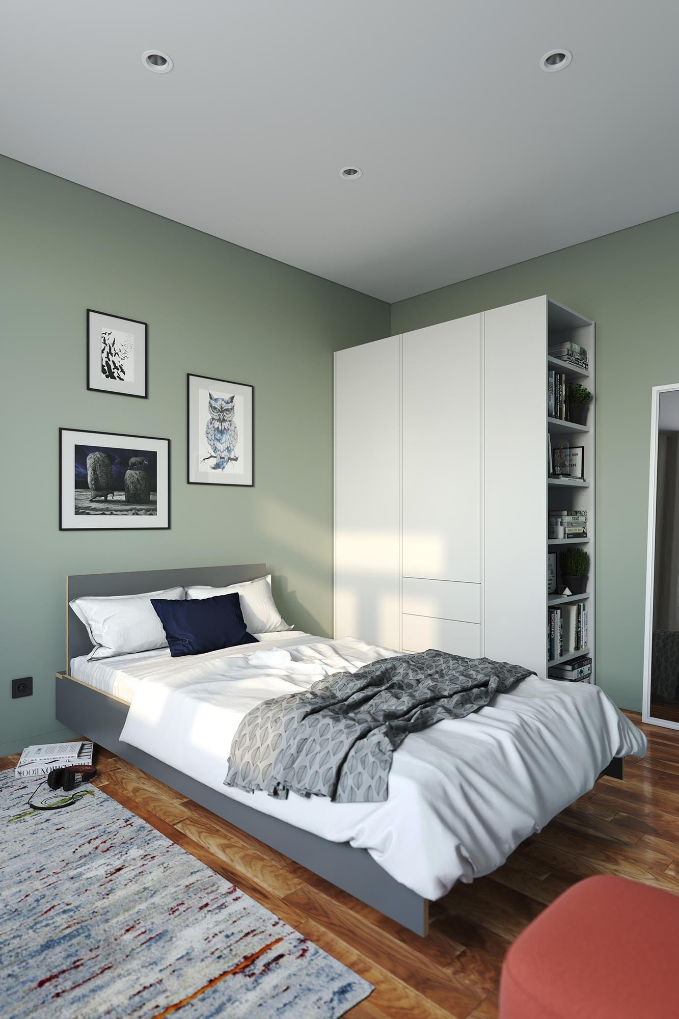 Modernes FLAI Einzelbett in Komforthöhe mit elegantem Kopfteil, ideal für stilvolle Schlafzimmergestaltung und optimalen Schlafkomfort.