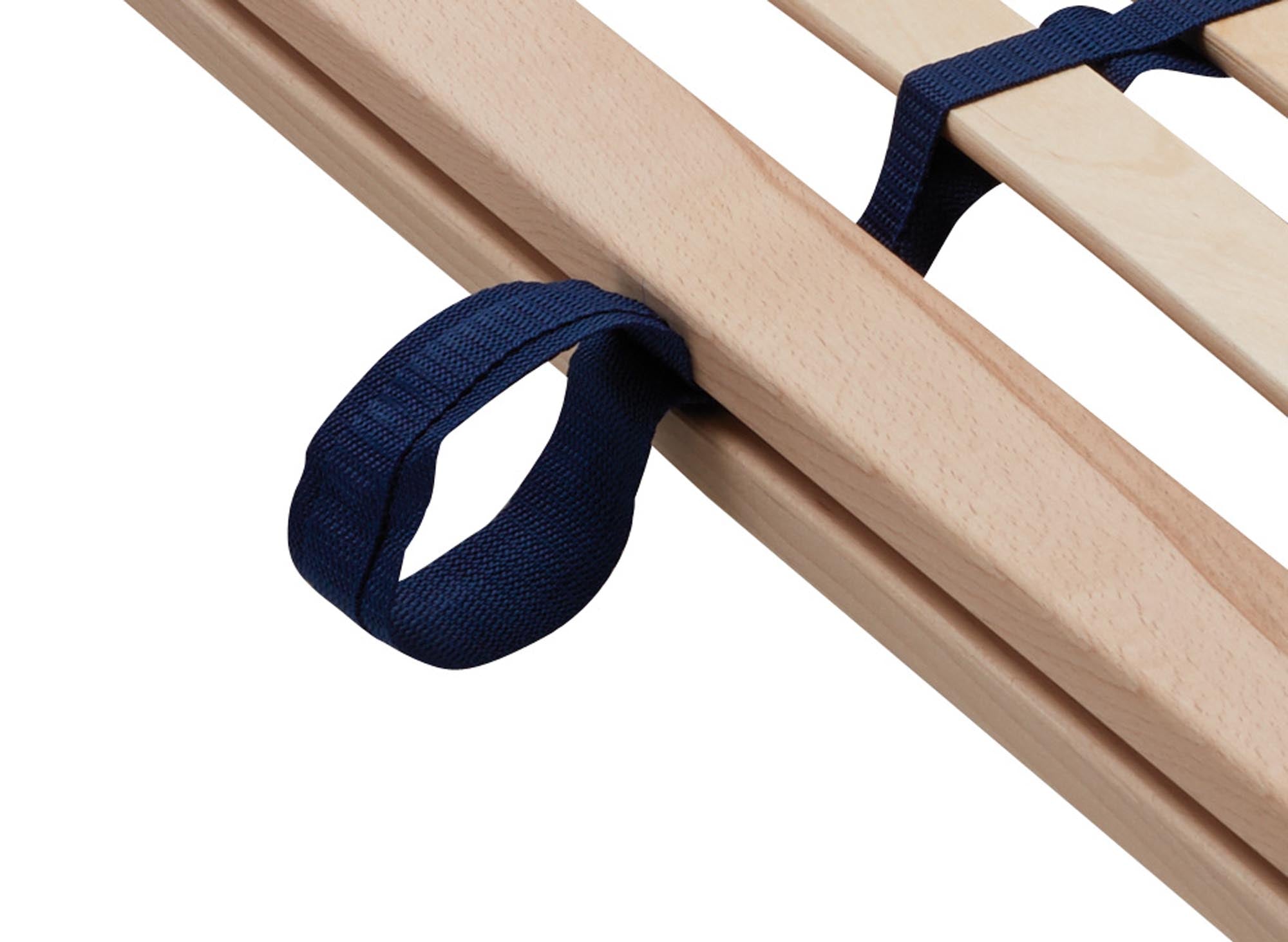 Hochwertiger Lattenrost aus massivem Holz, individuell verstellbar für besten Schlafkomfort und ergonomische Unterstützung.