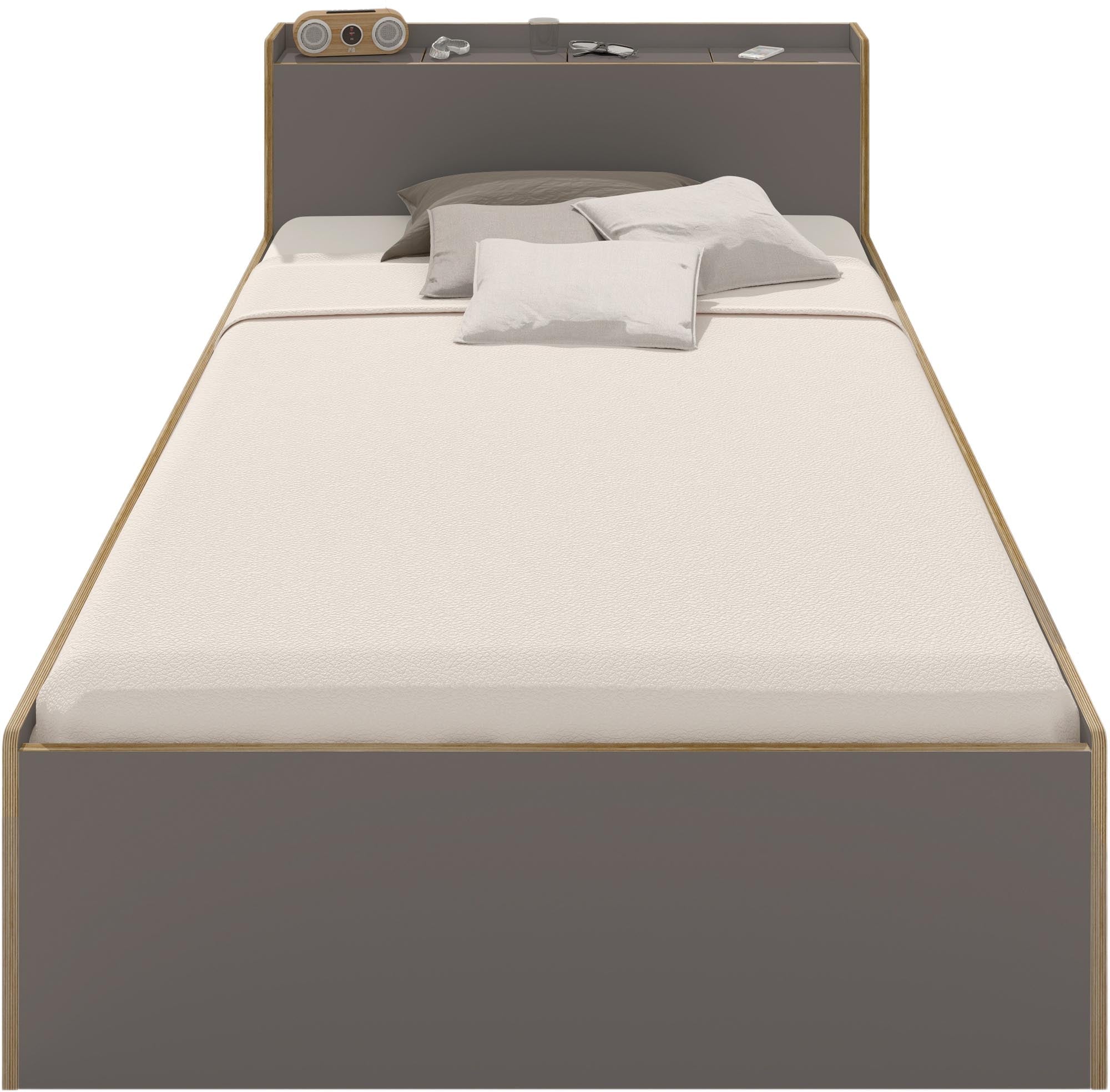 Elegantes NOOK Einzelbett von Müller Möbelwerkstätten, perfekt für stilvolle Schlafzimmer, ausgestattet mit stabilem Lattenrost für optimalen Schlafkomfort.