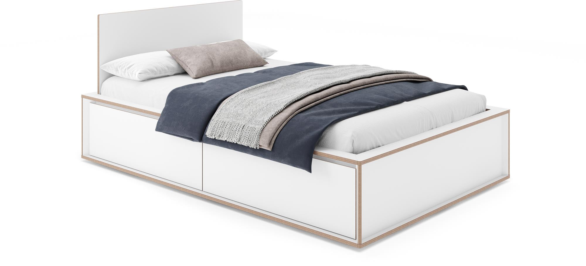 Elegantes SPAZE Bett mit modernem Kopfteil, ideal für stilvolle Schlafzimmergestaltung von Müller Möbelwerkstätten.