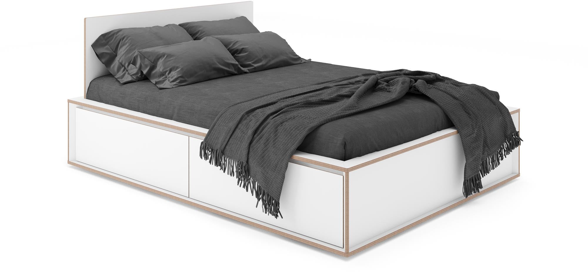 Elegantes Stauraumbett SPAZE von Müller Möbelwerkstätten, mit einem ansprechenden Kopfteil und zwei integrierten Schubkästen für optimalen Platz.