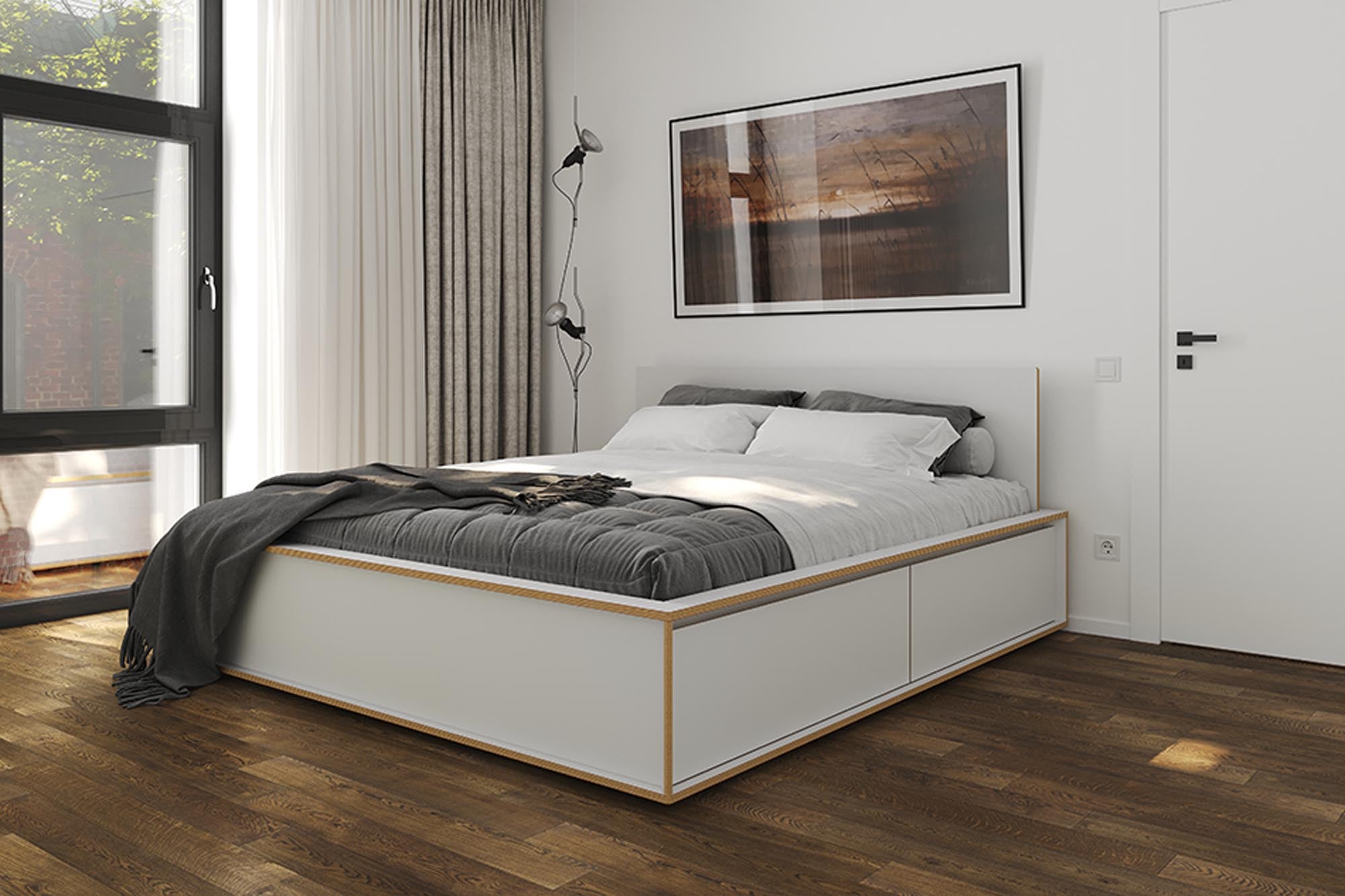 Modernes SPAZE Bett mit stilvollem Kopfteil von Müller Möbelwerkstätten, perfekt für ein zeitgemäßes Schlafzimmerambiente.