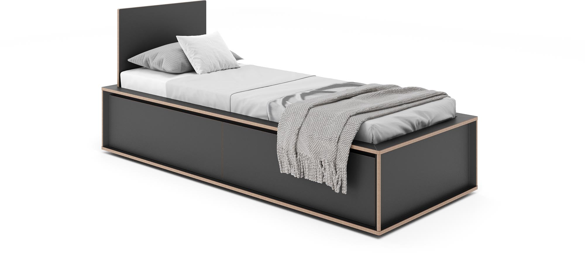 Modernes SPAZE Bett mit stilvollem Kopfteil, ideal für ein gemütliches und zeitgemäßes Schlafzimmer von Müller Möbelwerkstätten.