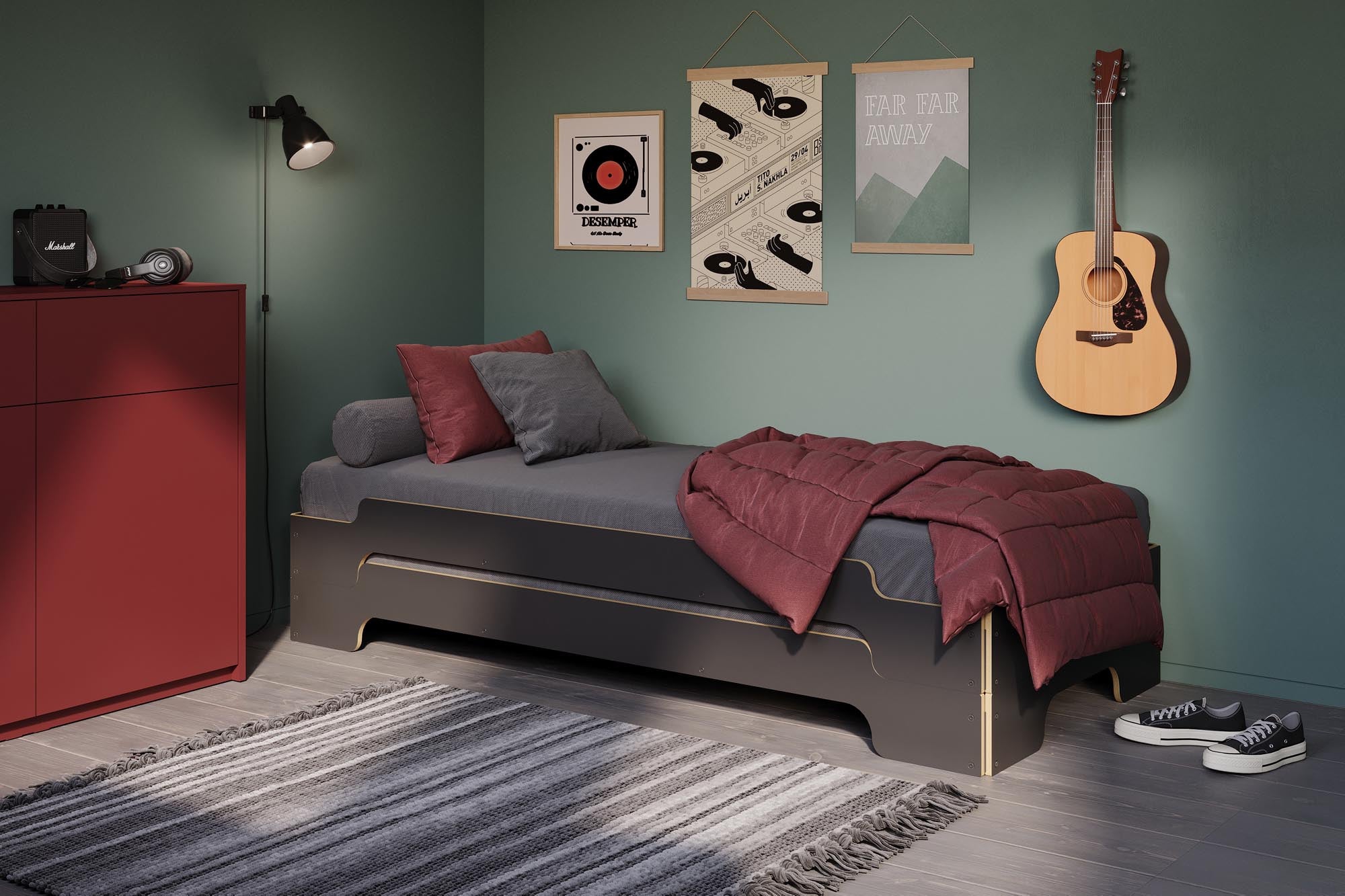 Moderne Stapelliege Klassik von Müller Möbelwerkstätten, perfekt für platzsparende Schlafmöglichkeiten und zeitgemäßes Design.