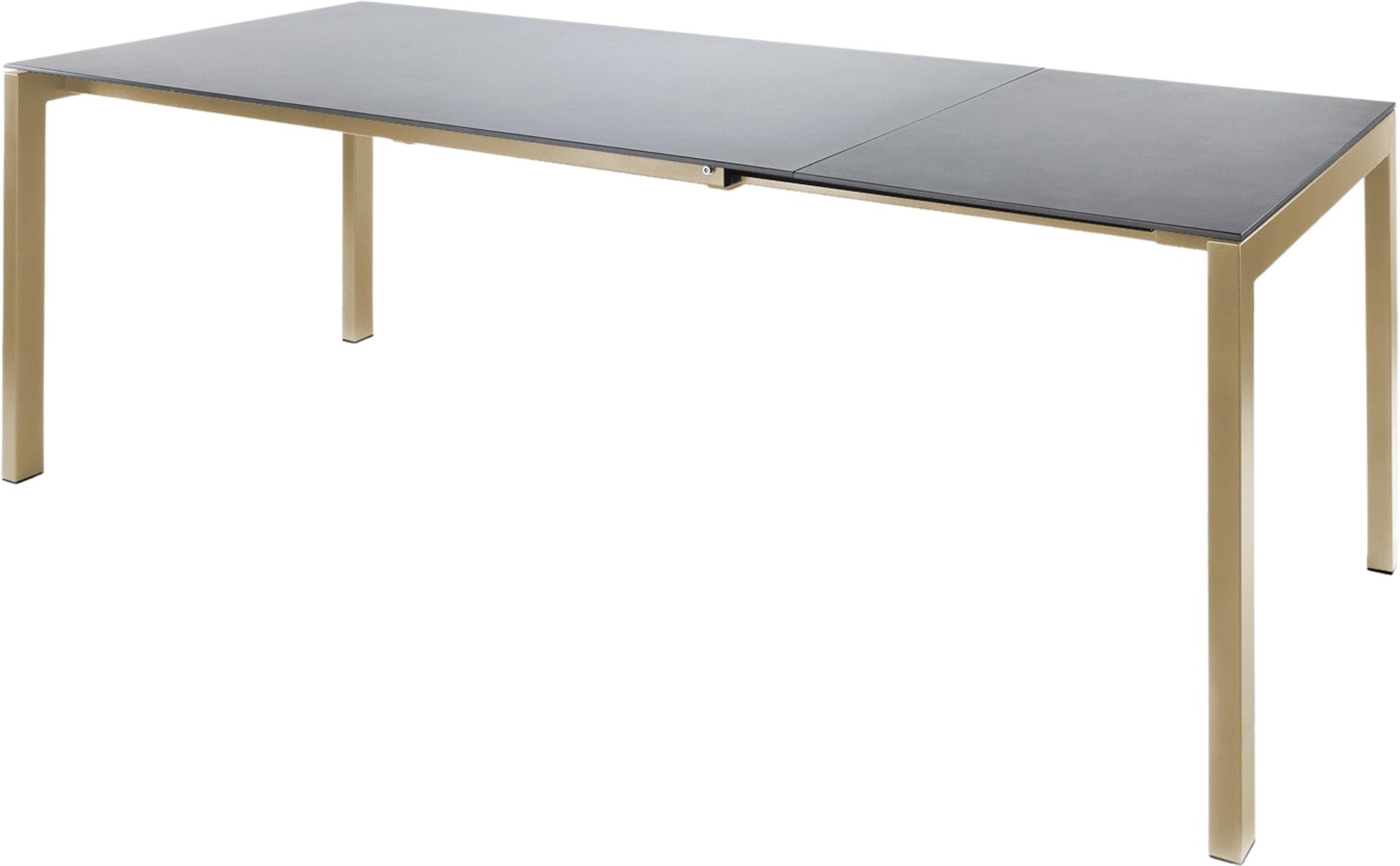 Hochwertiger Luzern Glasfaser-Gartentisch 140/200x80 cm, ausziehbar, wetterfest, robust, modernes Design, langlebig, Schweizer Qualität – perfekt für Garten & Terrasse.