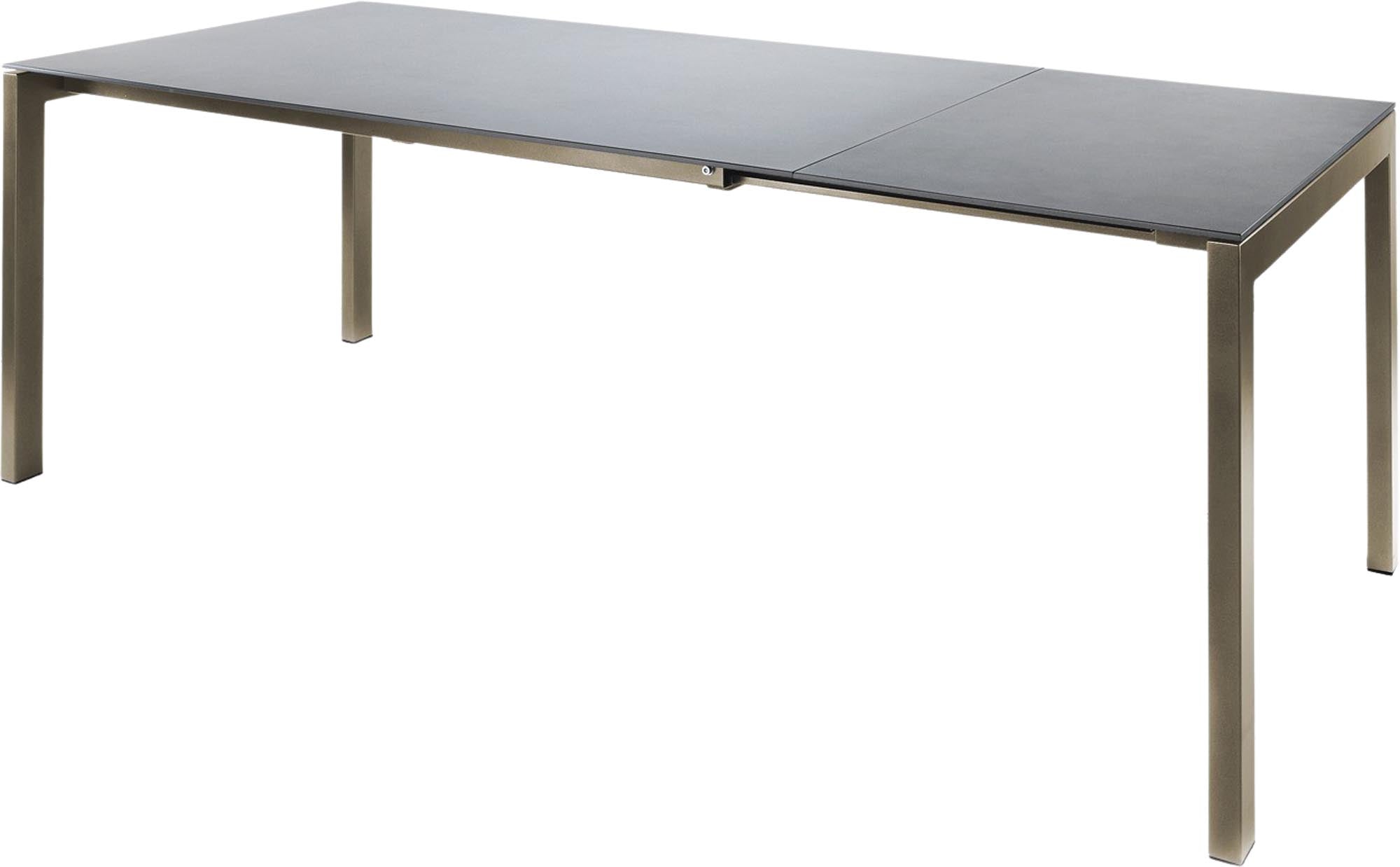 Hochwertiger Luzern Glasfaser-Gartentisch 140/200x80 cm, ausziehbar, wetterfest, pflegeleicht, modernes Design, langlebig, robust, Schweizer Qualität – perfekt für Garten, Balkon und Terrasse.