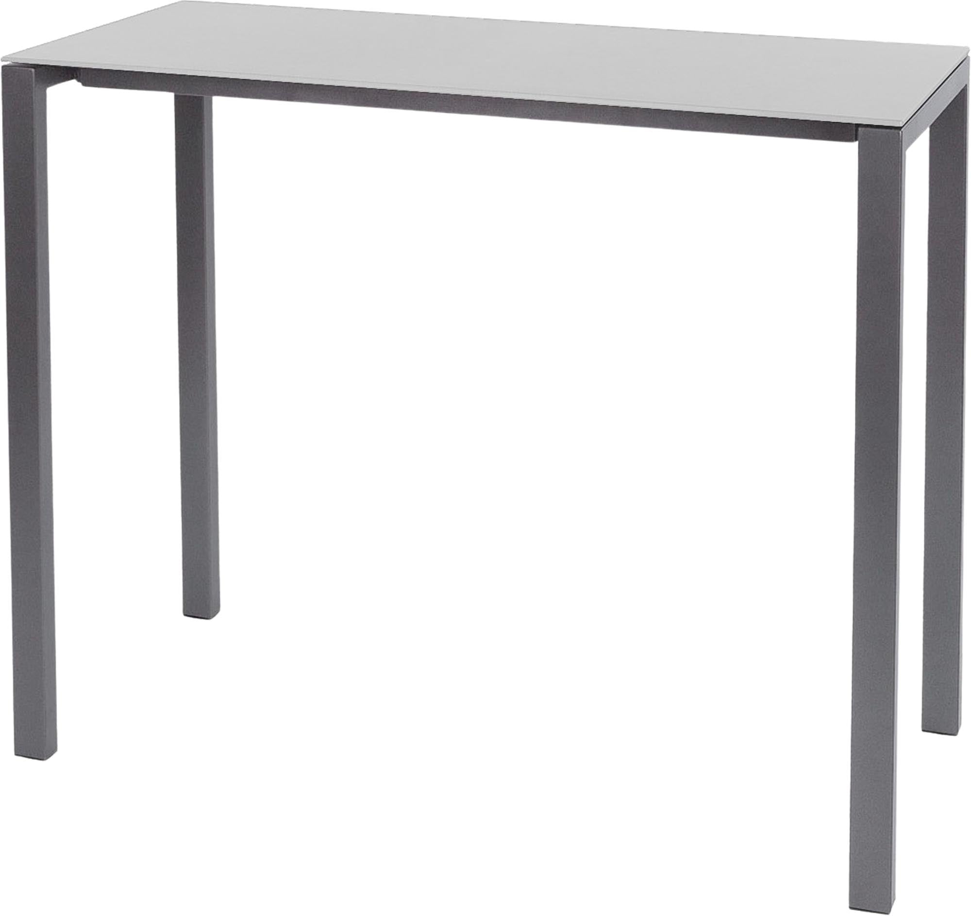 Eleganter, wetterfester Glasfaser-Stehtisch 140x60 aus Schweizer Produktion, langlebig, UV-beständig und pflegeleicht – ideal für Garten, Terrasse und Outdoor.