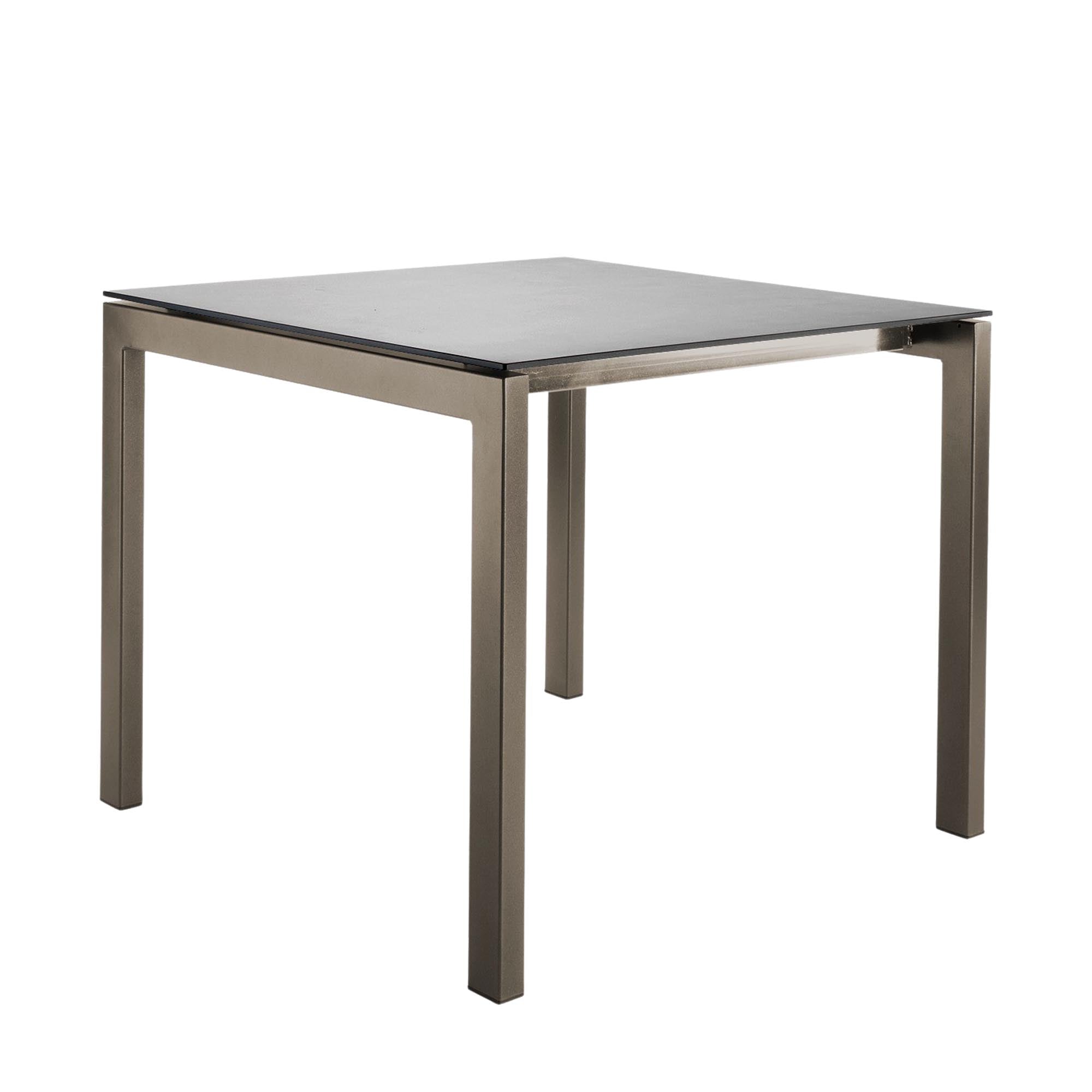 Eleganter Luzern Glasfaser-Gartentisch 80x80 mit Decor-Optik, wetterfest, abklappbar, UV-beständig, langlebig und Schweizer Qualität für stilvolle Außenbereiche.