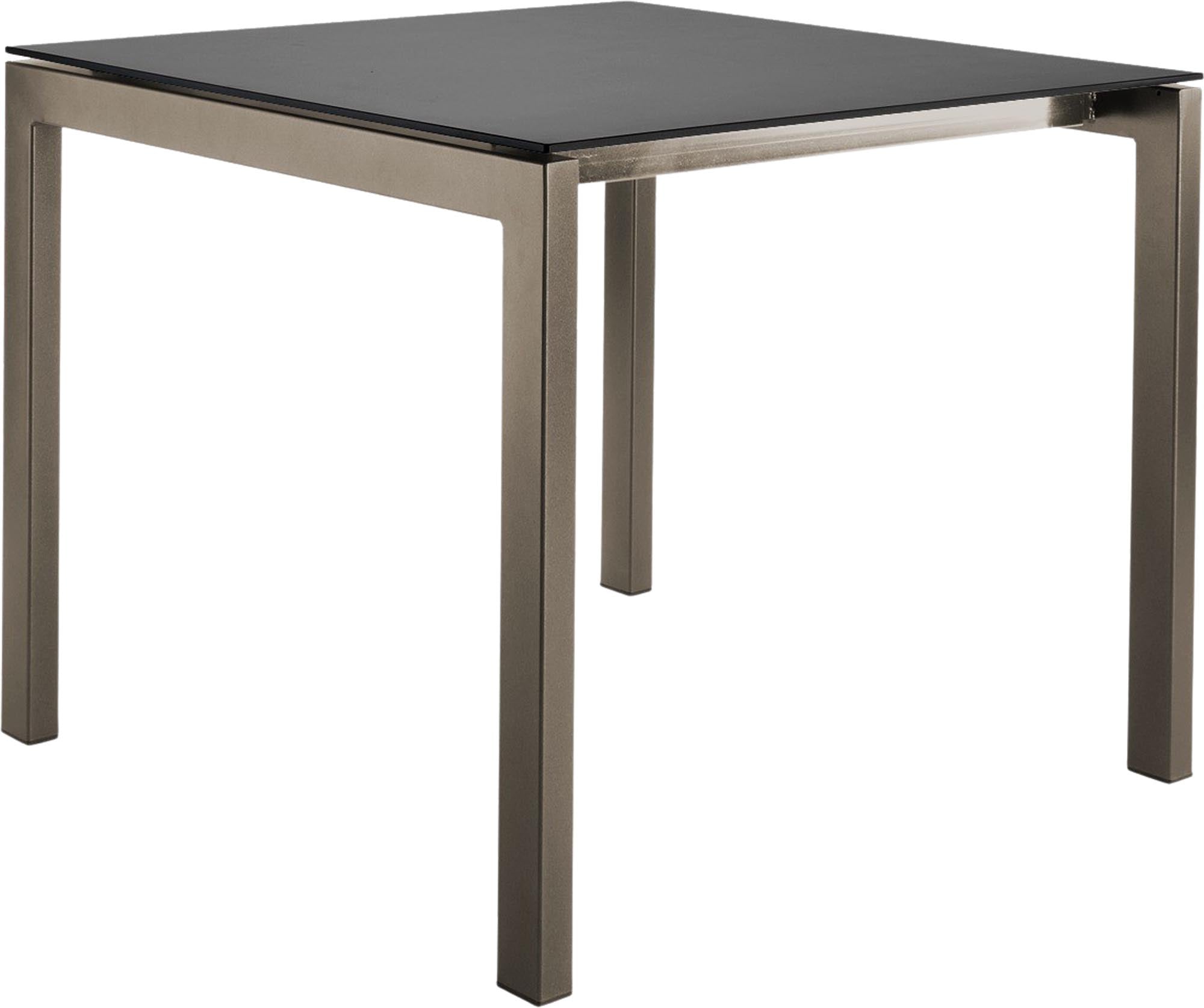 Eleganter Luzern Glasfaser-Gartentisch 90x90 von Schaffner, wetterfest, ausziehbar, abklappbar, langlebig, pflegeleicht und nachhaltig – perfekt für den Außenbereich.