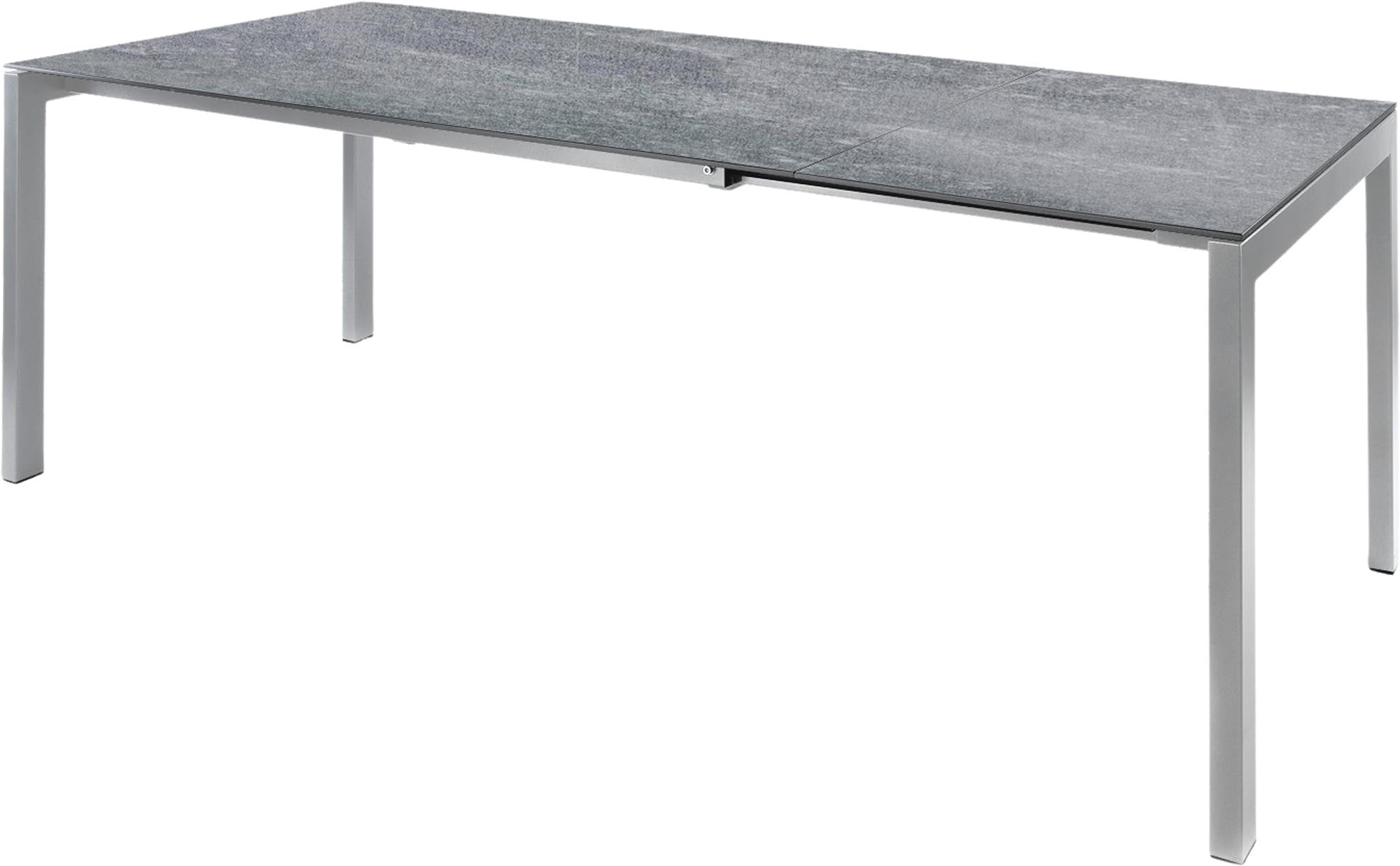 Luzern Glasfaser-Gartentisch 160/220x90 ausziehbar von Schaffner – wetterfest, langlebig, elegantes Design, platzsparend, Swiss Made für Garten & Terrasse.