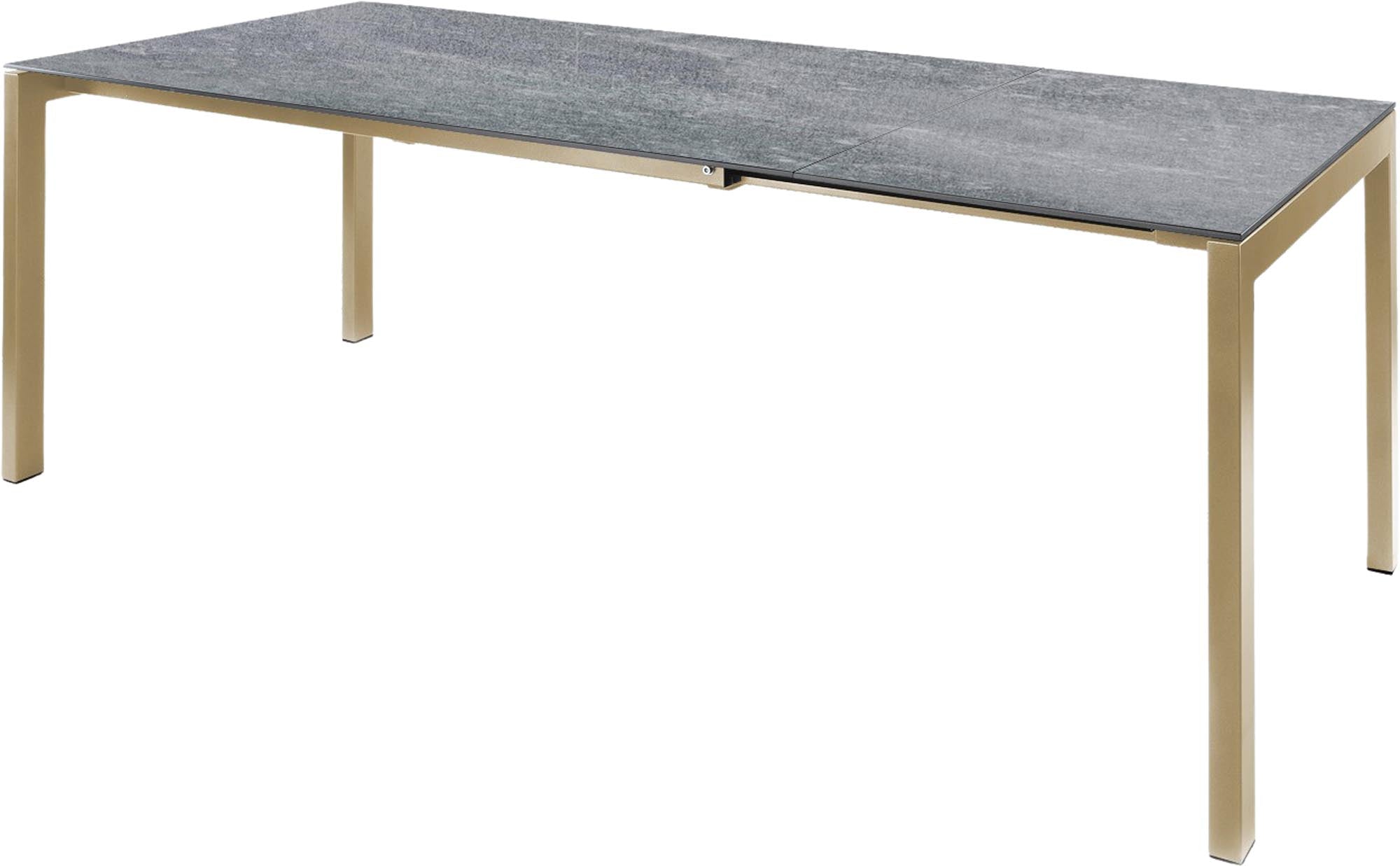Hochwertiger Luzern Glasfaser-Gartentisch 220/280x100 cm, ausziehbar, wetterfest, langlebig, pflegeleicht, stilvoller Outdoor-Tisch für Garten, Balkon und Terrasse.