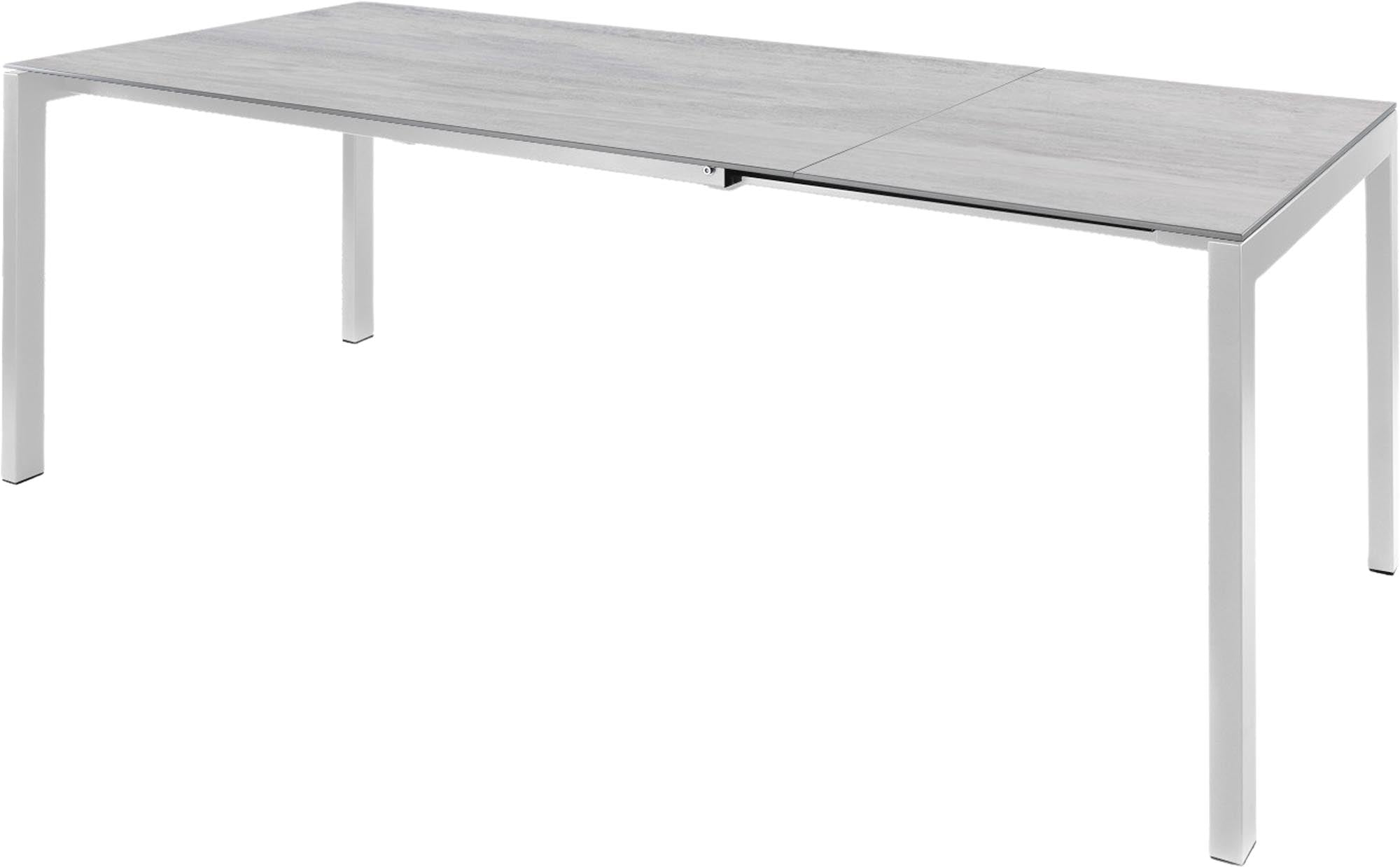 Luzern Glasfaser-Gartentisch 140/200x80 cm, ausziehbar, wetterfest, langlebig, elegantes Design, Schweizer Qualität – ideal für Garten, Balkon & Terrasse.