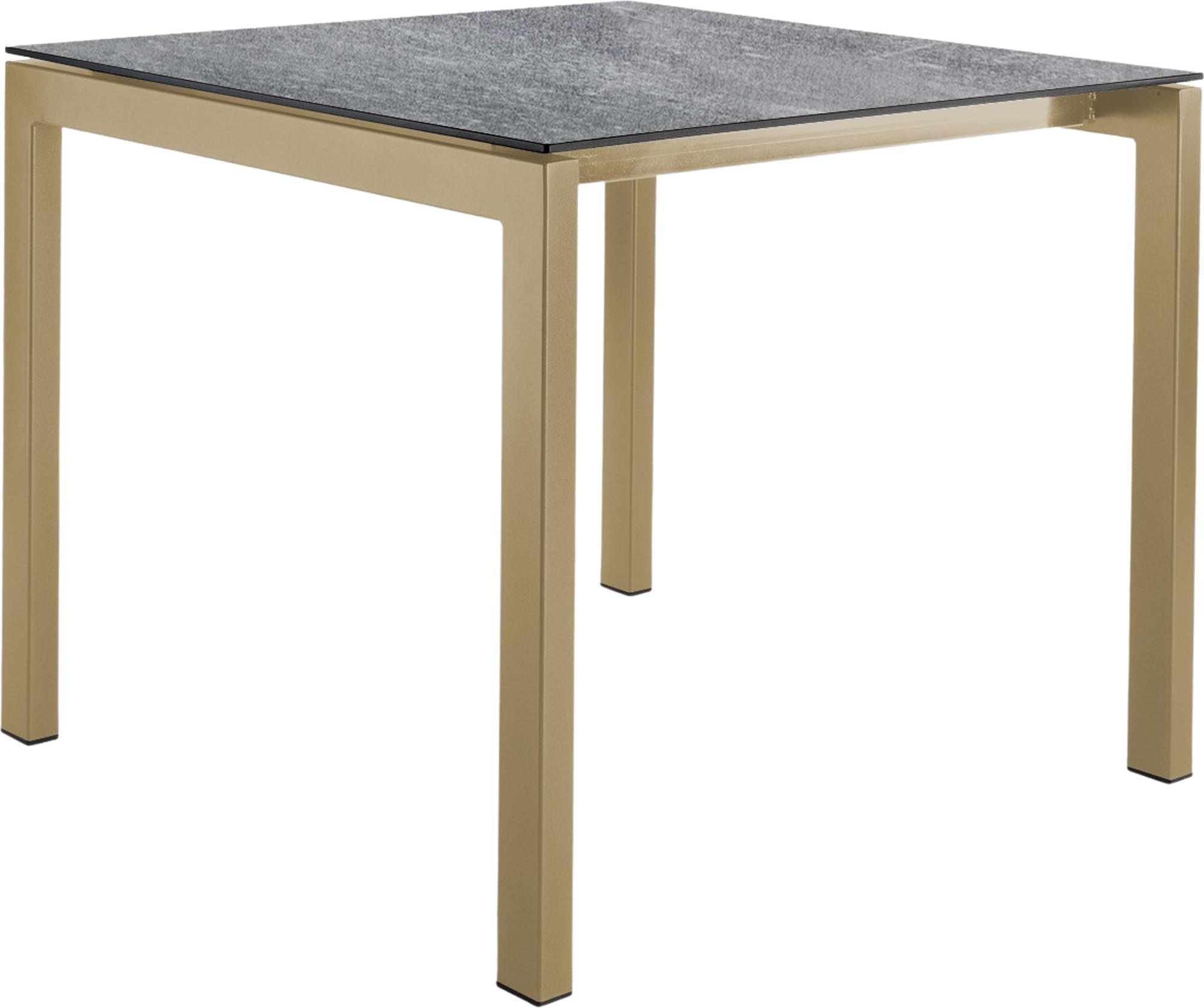 Eleganter Luzern Glasfaser-Gartentisch 80x80 mit Decor-Optik, wetterfest, abklappbar, UV-beständig, langlebig, Schweizer Qualität – perfekt für Garten & Balkon.