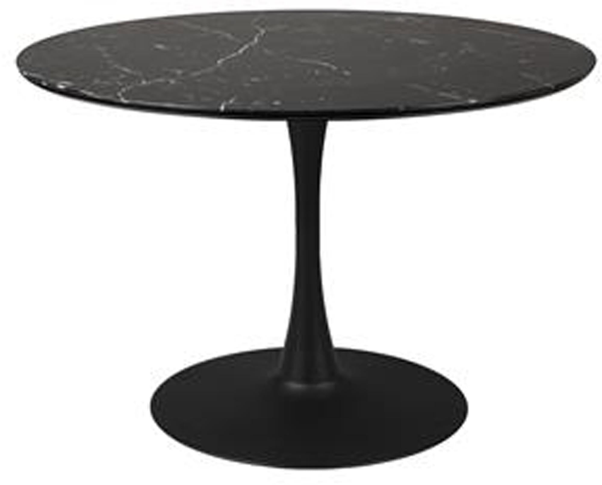 Eleganter Esstisch MARU BLACK: Minimalistisches Design, Marmor-Optik, filigrane Eisenbeine, ideal für gesellige Abende.