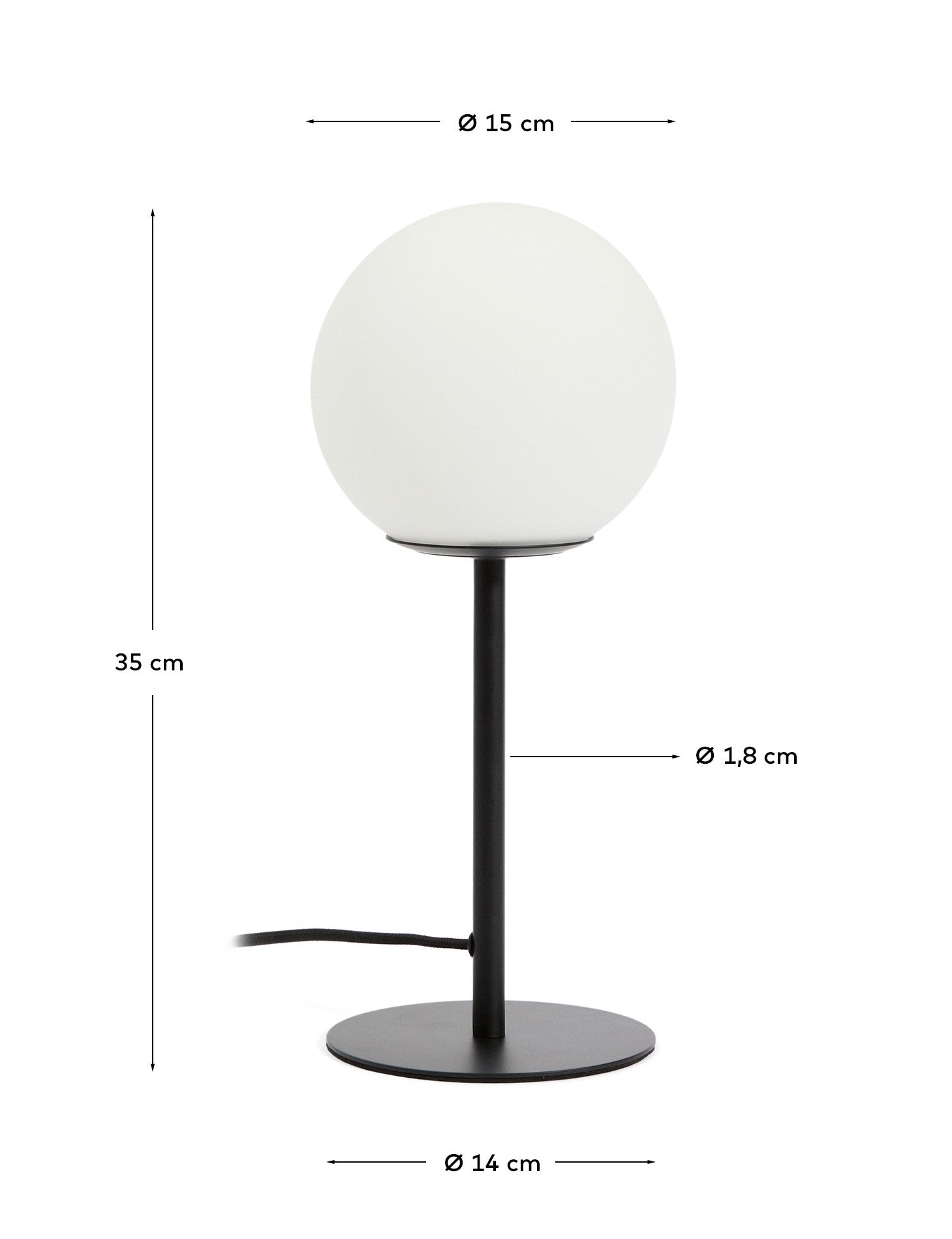 Moderne Tischlampe Brisia aus schwarzem Metall mit einer stilvollen Glaskugel, perfekt für stimmungsvolle Beleuchtung in jedem Raum.