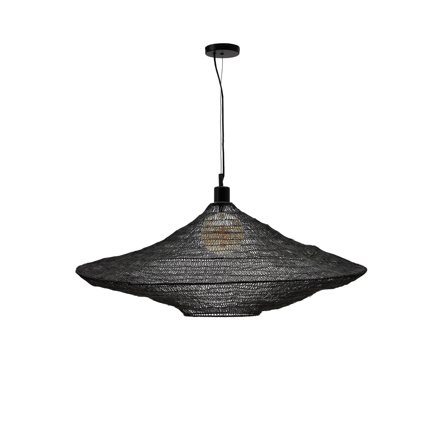 Die Deckenleuchte Makai aus schwarzem Metall (Ø 87 cm) vereint modernes Design mit Funktionalität und passt perfekt in grosse Räume.