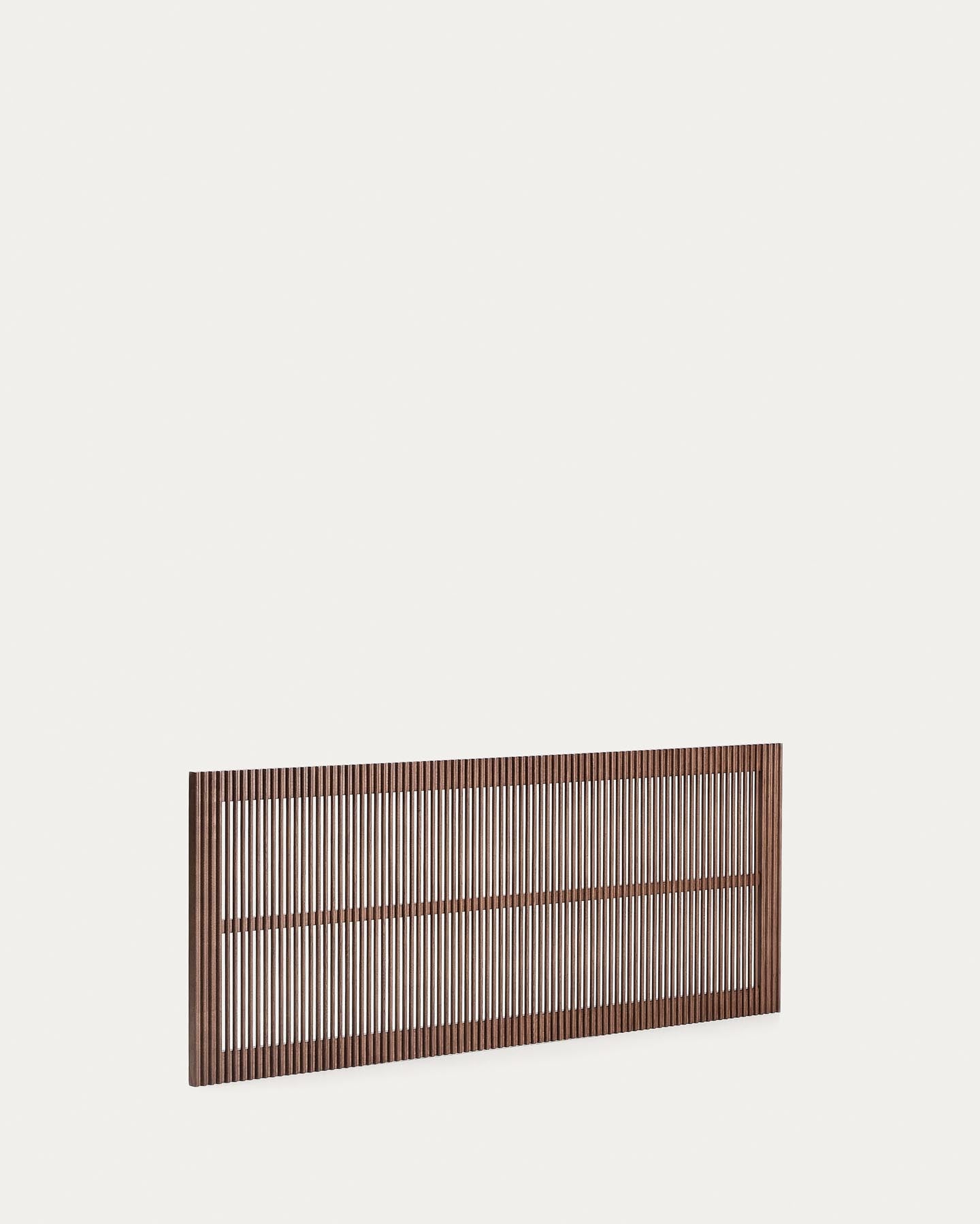 Stilvolles Kopfteil Beyla aus massivem Eschenholz in nussbaumfarbener Ausführung, perfekt für 160-cm-Betten, umweltfreundlich gefertigt.