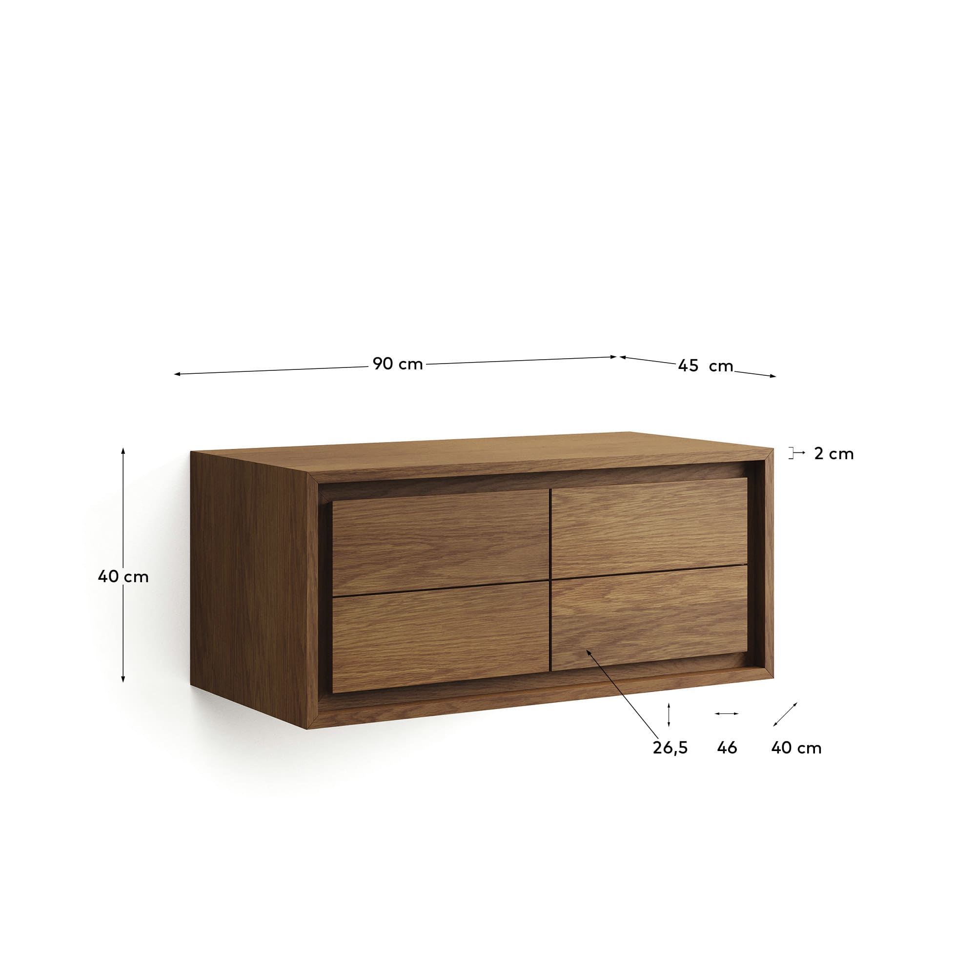 Eleganter Wandschrank Kenta aus robustem Teakholz mit edlem Nussholz-Finish, 90 x 45 cm – perfektes Möbelstück für moderne Badezimmer.
