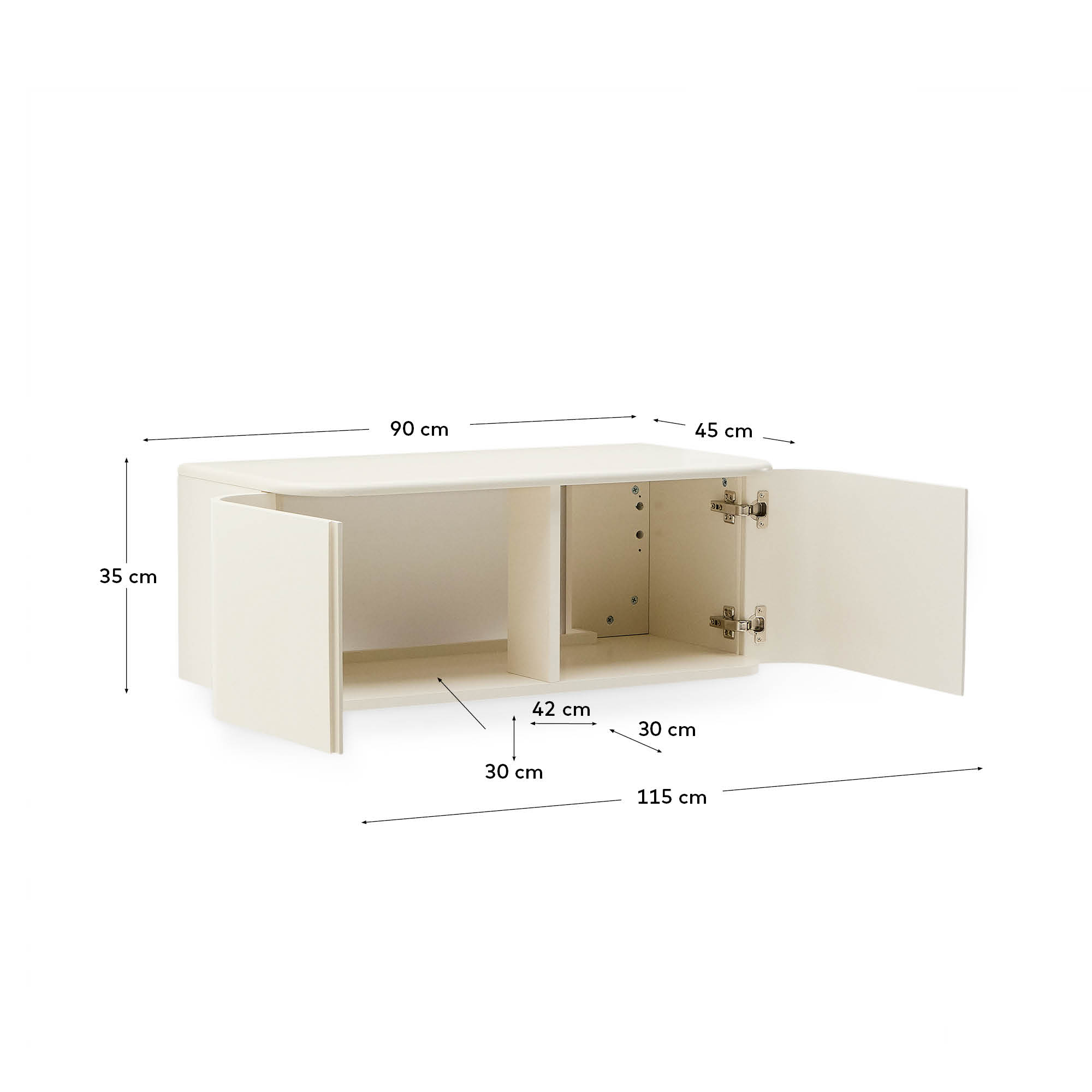 Eleganter Wandschrank Salaya (90x45 cm) aus robustem Eschenschichtholz, in sanfter Beigefarbe, ideal für moderne Badezimmer.