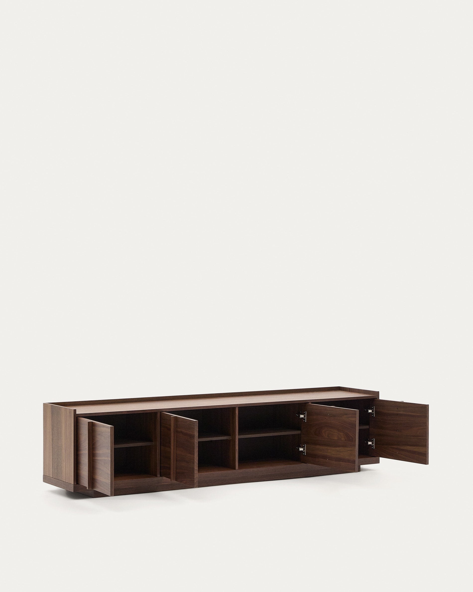 Elegantes TV-Möbel Onix aus hochwertigem Walnussfurnier, 200 x 45 cm, in stilvollem dunklen Finish für zeitgemäße Einrichtung.