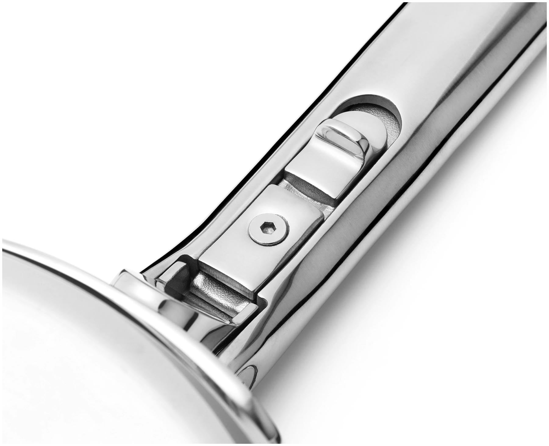 Elegante 24 cm Bratpfanne aus robustem Edelstahl mit innovativem Klappgriff, perfekt für gesundes Braten und einfache Lagerung.