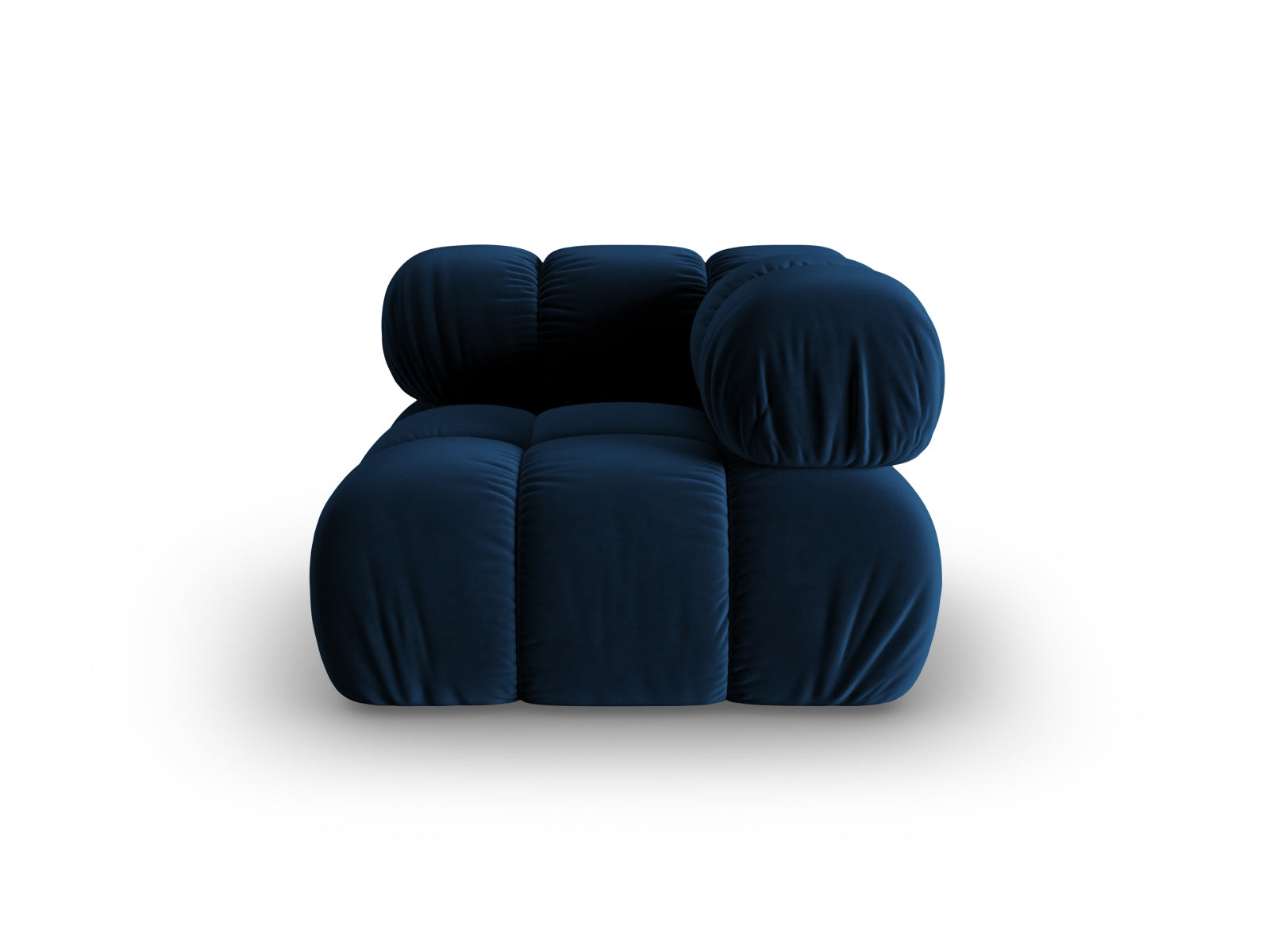 Eleganter Bellis Velour Modul Corner 1 Sitzer in Royal Blue-Riviera, ideal für stilvolle Wohnräume, erhältlich bei KAQTU Design AG.