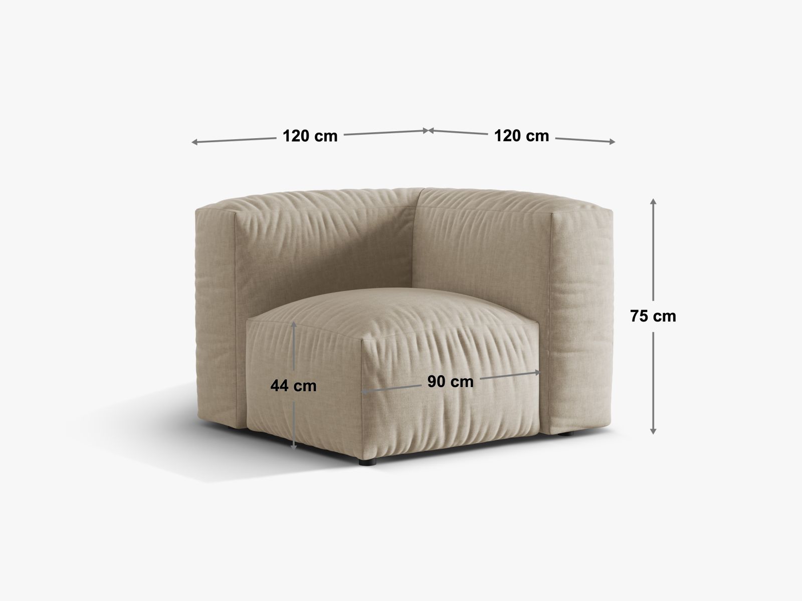 Stylisches 1-Sitzer Eckmodul XL Martina in Moss Green-Boston, perfekt für kreative Sofa-Kombinationen in zeitgemäßen Wohnkonzepten.