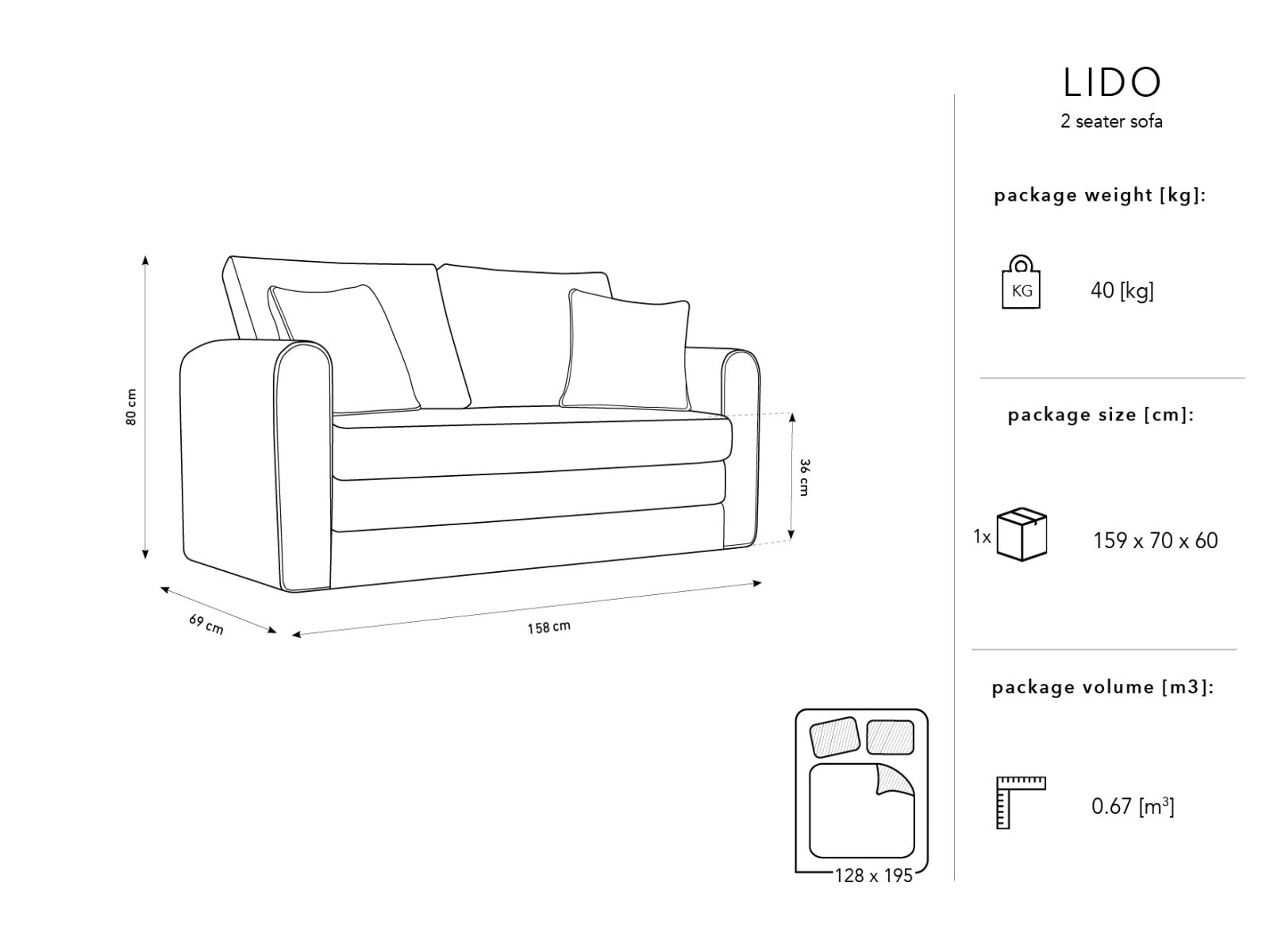 Stylisches Lido 2-Sitzer Sofa in Warm Grey, perfekt für kleine Räume und als komfortables Schlafsofa für Übernachtungsgäste.