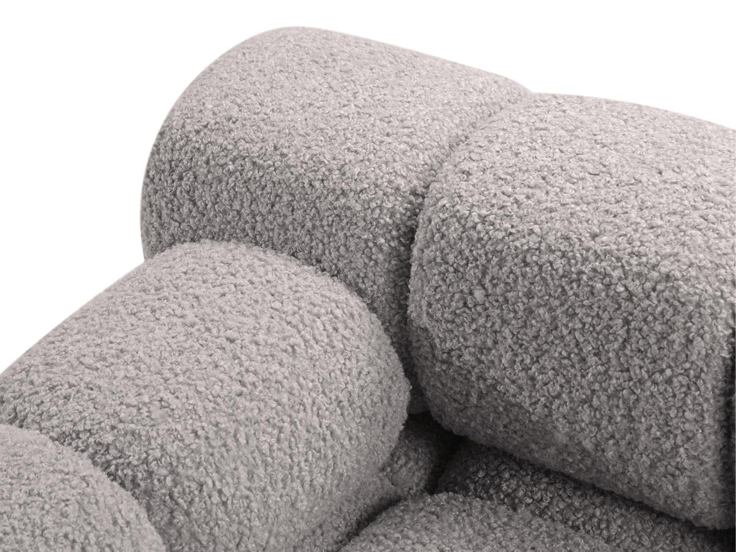 Elegantes Bellis Boucle 2-Sitzer Sofa in stilvollem Grau, ideal für moderne Wohnräume. Hochwertige Materialien und modulares Design von Micadoni.