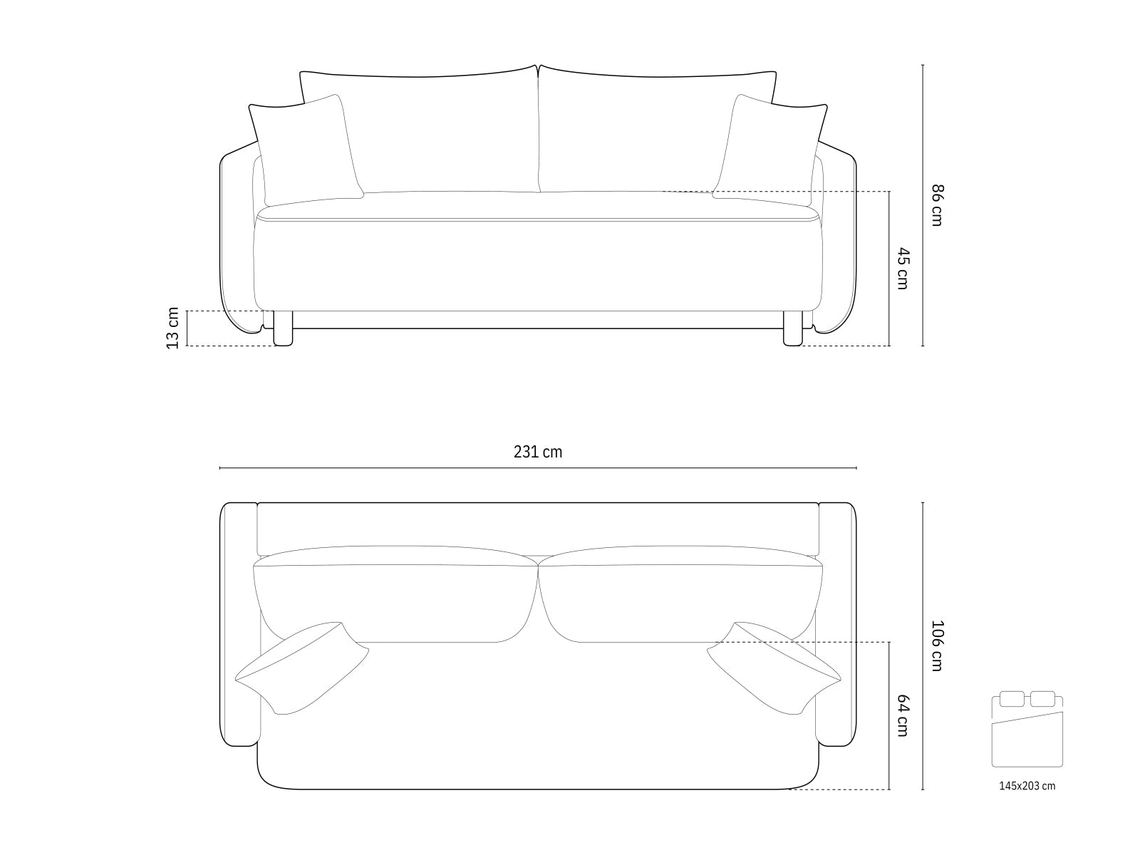 Elegantes 3-Sitzer Bettsofa Elen in Ivory-Wind, ideal für Gästeübernachtungen und zur Aufbewahrung von Decken und Kissen.