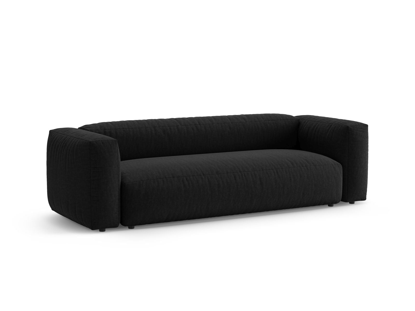 Elegantes 3-Sitzer Sofa Martina in Schwarz mit Schlaffunktion, ideal für stilvolle Wohnräume und gemütliche Nächte.