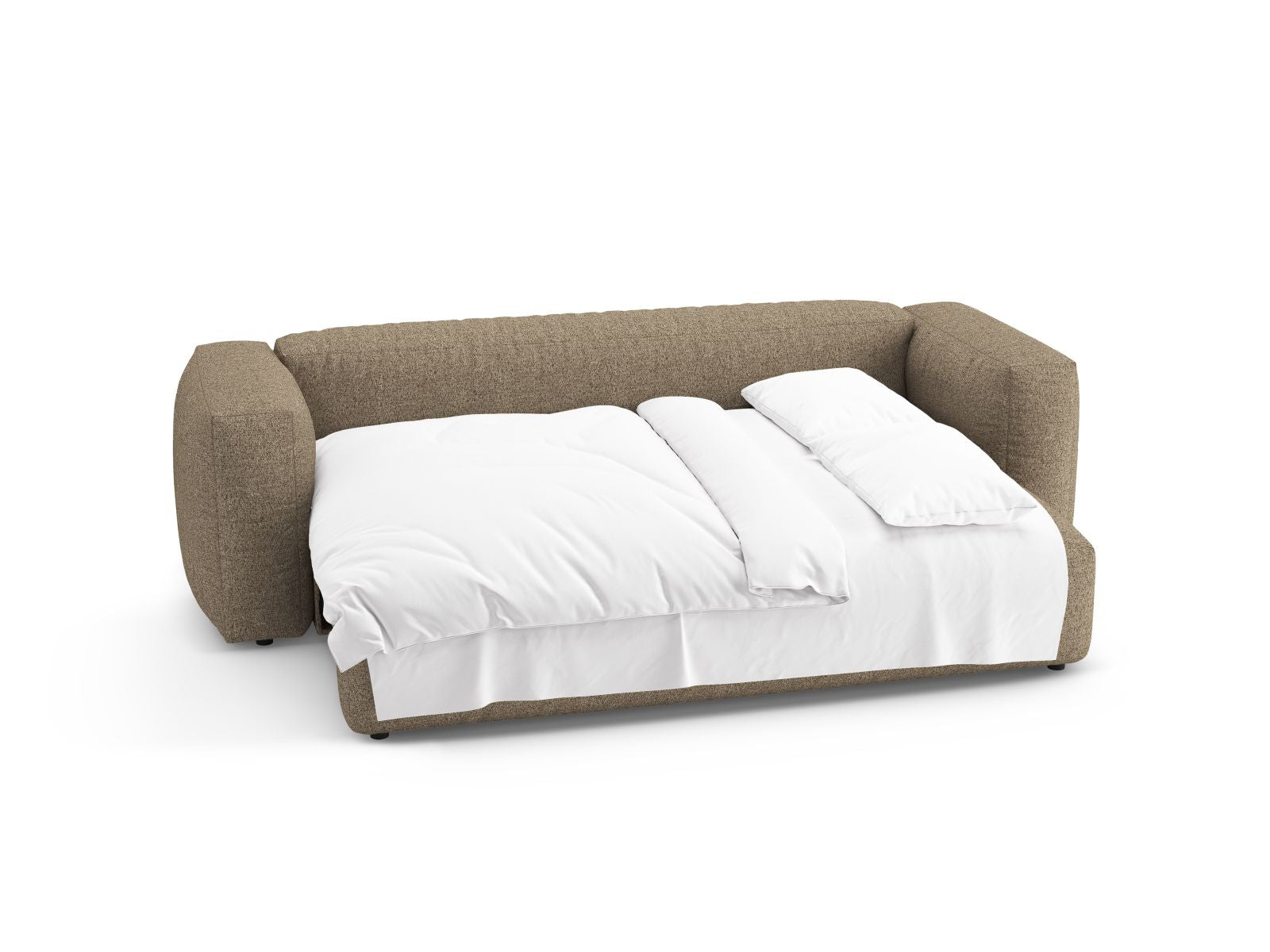 Modernes 3-Sitzer Bettsofa Martina in warmem Cappuccino, perfekt für gemütliche Abende und als komfortable Schlafgelegenheit.