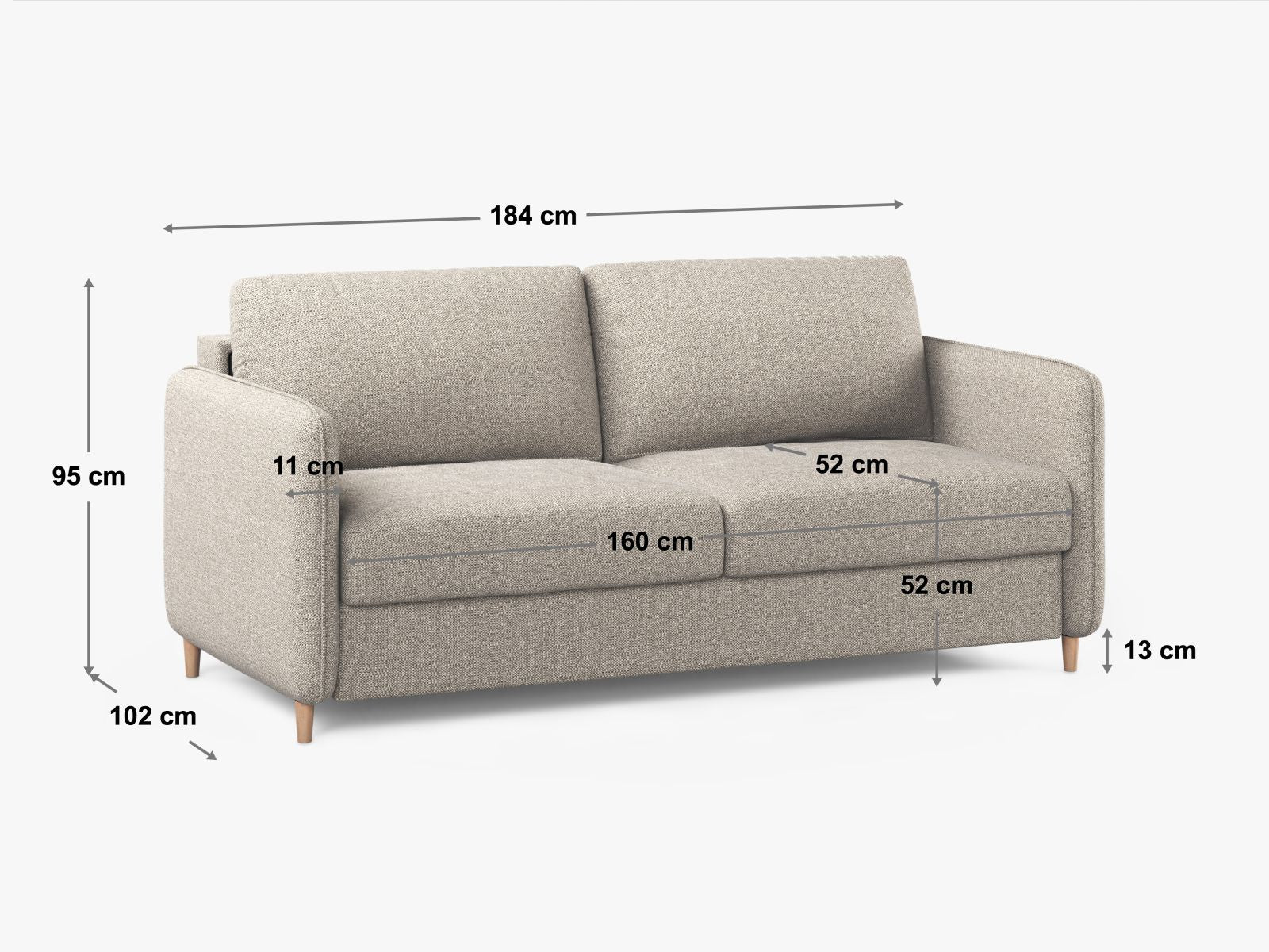 Modernes 3-Sitzer Sofa Simo mit praktischer Schlaffunktion, perfekt für kleine Räume und vielseitige Nutzung im Wohnbereich.