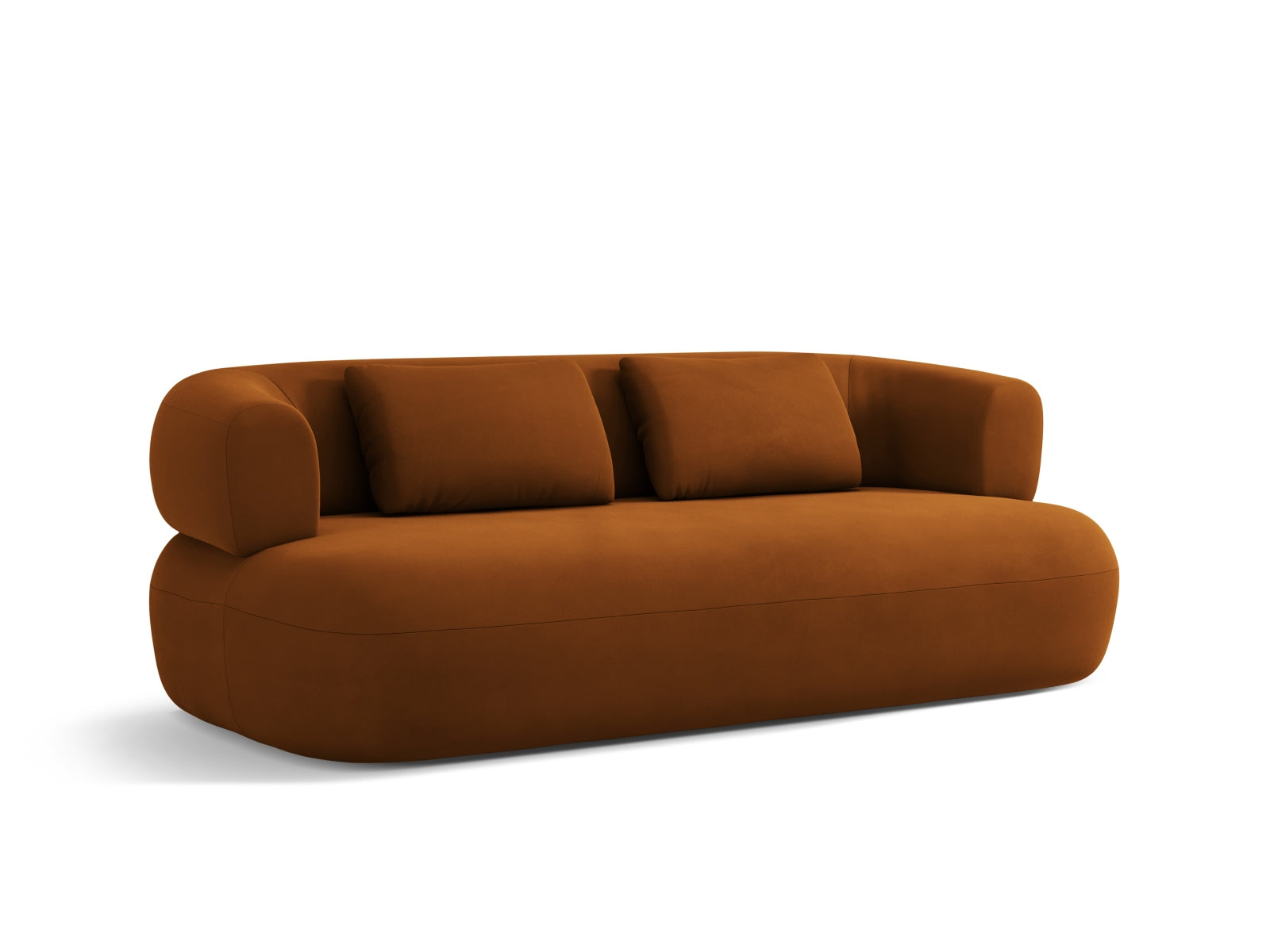 Stilvolles 3-Sitzer Sofa Jenny aus Velours in zartem Rosa, perfekt für moderne Wohnkonzepte und gemütliche Abende.