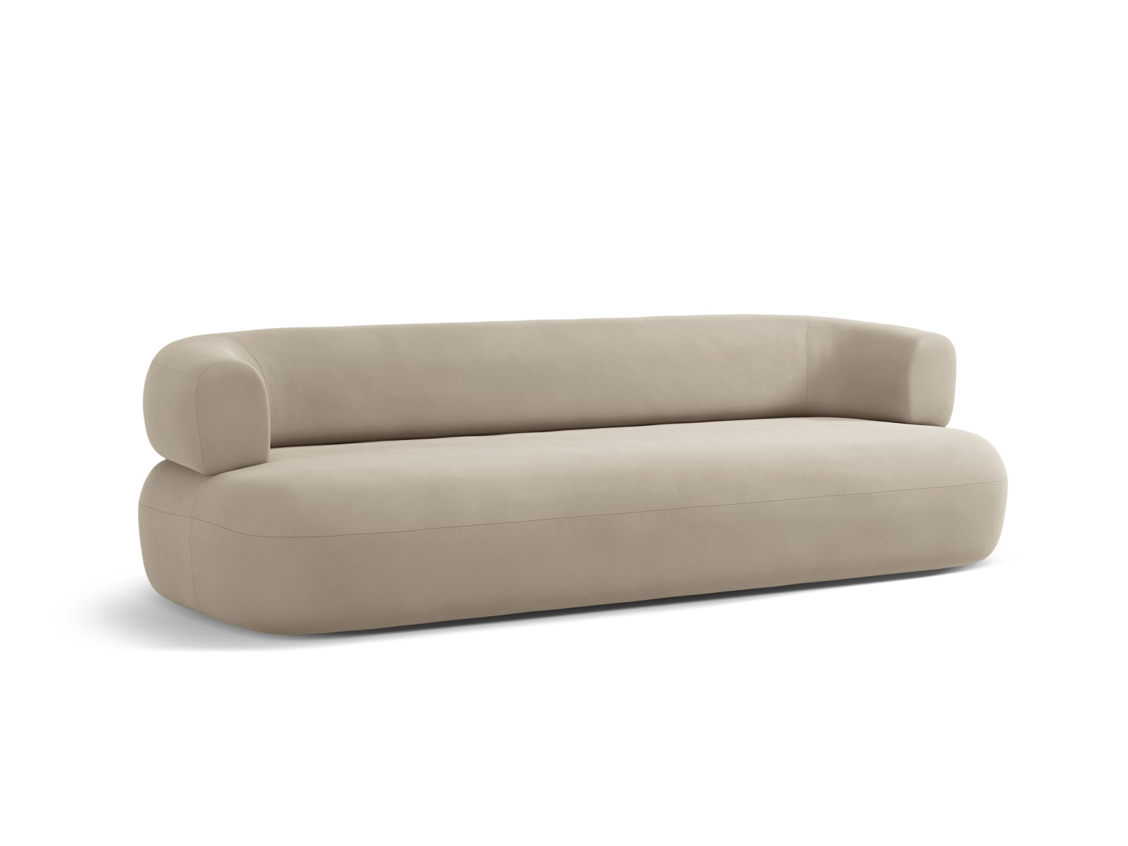 Elegantes 4-Sitzer Sofa Jenny aus hochwertigem Velours in sanftem Beige, ideal für stilvolle Wohnräume und gemütliche Abende.