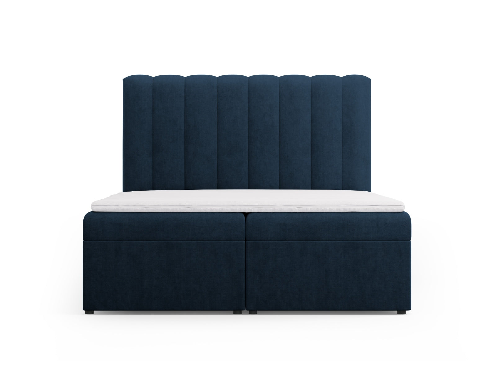 Luxuriöses Kelp Boxspringbett Set in tiefem Blau, inklusive Kopfteil, Boxspring, Matratze und Topper für höchsten Schlafkomfort.