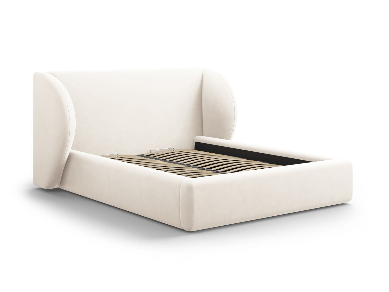 Miley Velour Bett mit Stauraum und Headboard 200cm in Light Beige-Bluvel präsentiert im Onlineshop von KAQTU Design AG. Bett ist von Micadoni