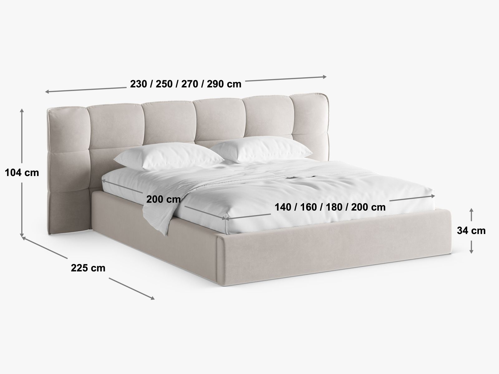Elegantes Eric Bett in Dunkelgrau mit 180 cm Breite, Kopfteil und cleverem Stauraum, perfekt für stilvolle Schlafzimmer.