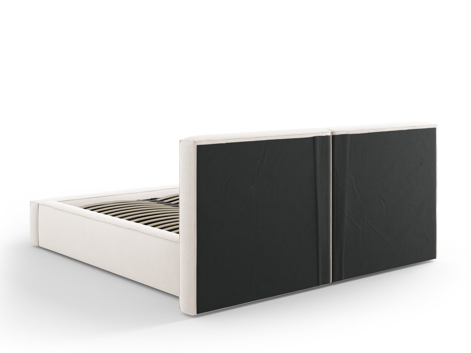 Elegantes Jodie Bett in hellem Beige, bietet cleveren Stauraum und ein stilvolles doppeltes Kopfteil für optimalen Schlafkomfort.
