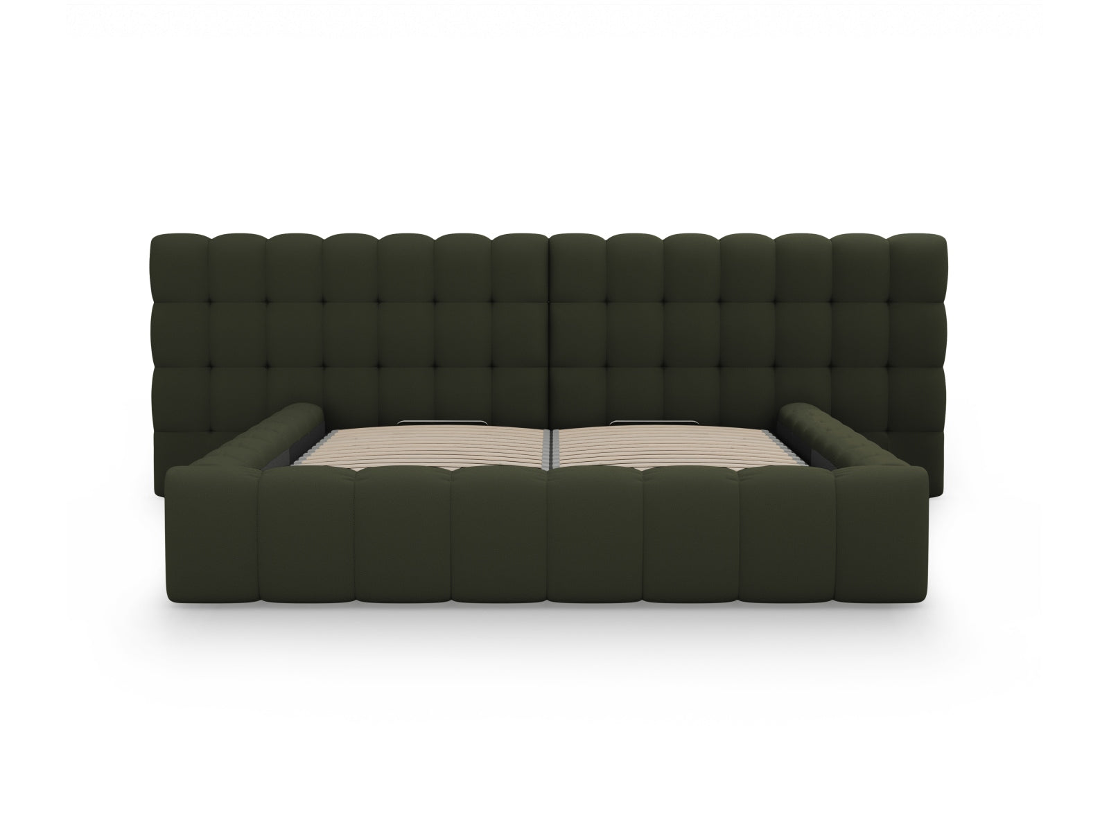 Elegantes Mamaia Bett mit praktischem Stauraum und doppeltem Kopfteil in modernem Design, ideal für stilvolle Schlafzimmer.