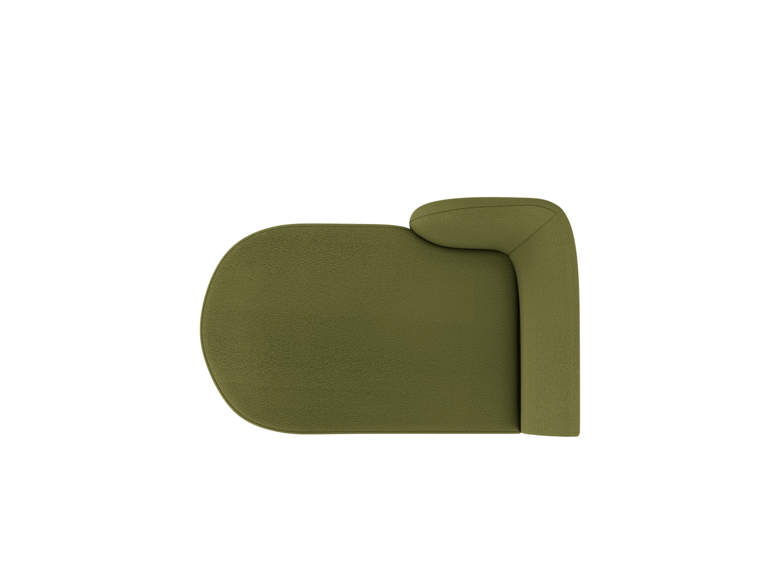 Modernes Miley Boucle Sofa Chaise Lounge links in edlem Dunkeloliv, perfekt für gemütliche und stilvolle Wohnbereiche. 2-Sitzer von Micadoni.