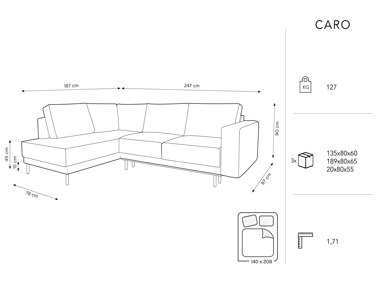 Modernes Caro Ecksofa in lebhaftem Grün, 5-Sitzer mit praktischer Schlaffunktion, perfekt für entspannte Abende und stilvolle Wohnräume.