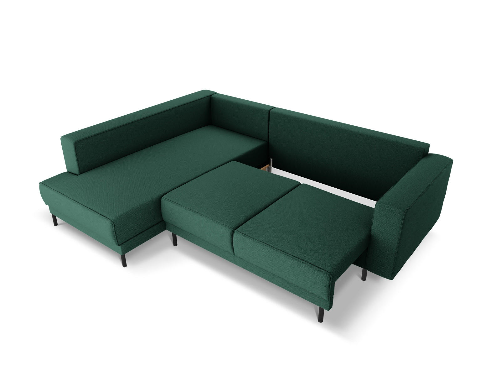 Elegantes Caro Ecksofa in lebhaftem Grün, 5-Sitzer mit praktischer Schlaffunktion, perfekt für entspannte Stunden und modernes Wohndesign.