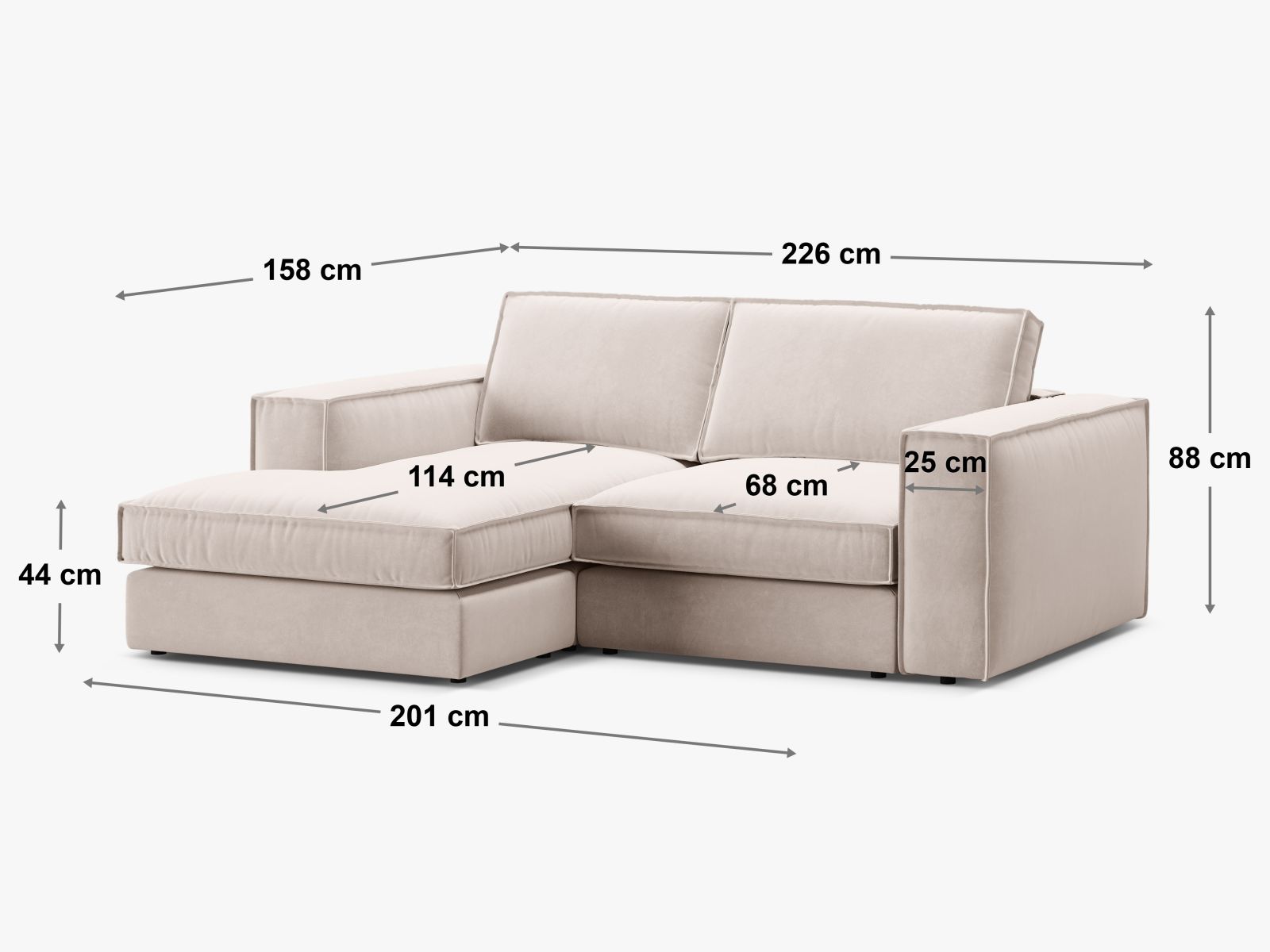 Elegantes 2-Sitzer Ecksofa links Pola in ansprechendem Terracotta, perfekt für stilvolle Wohnzimmer und gemütliche Ecken.