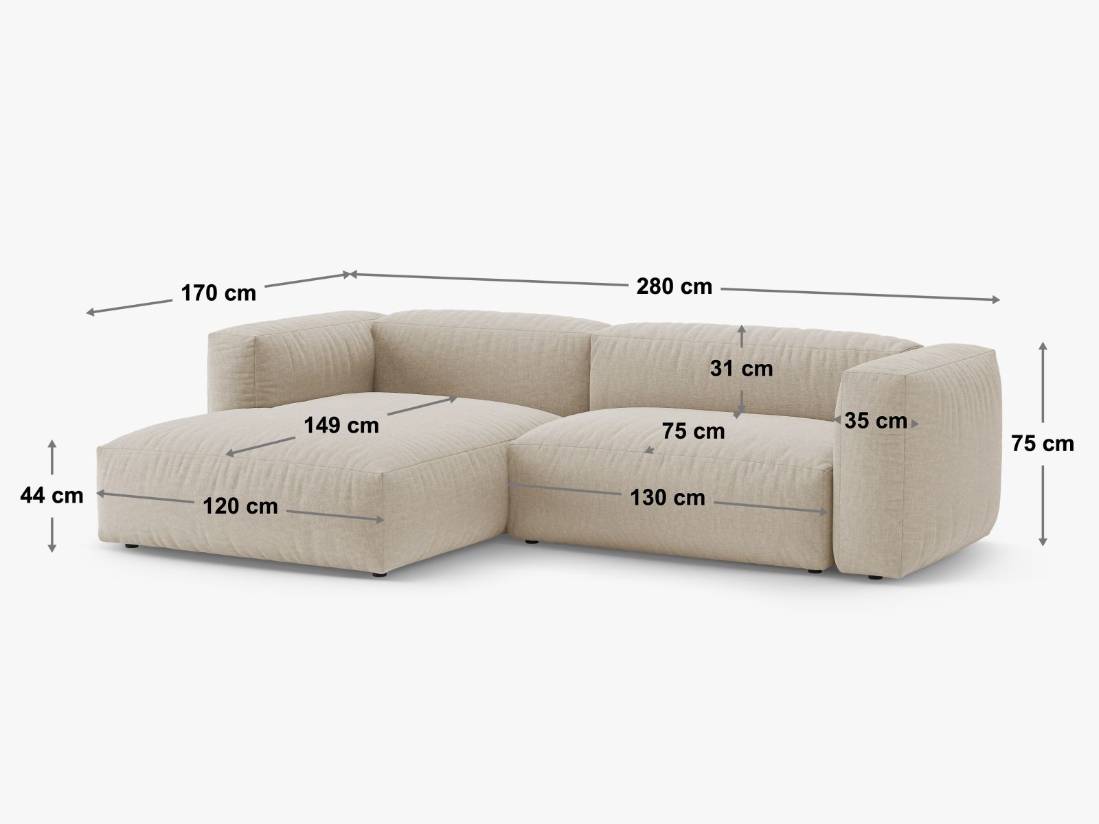 Modernes 4-Sitzer Ecksofa Martina in Dark Beige-Vogue, ausgestattet mit einer komfortablen Schlaffunktion für vielseitige Nutzung.