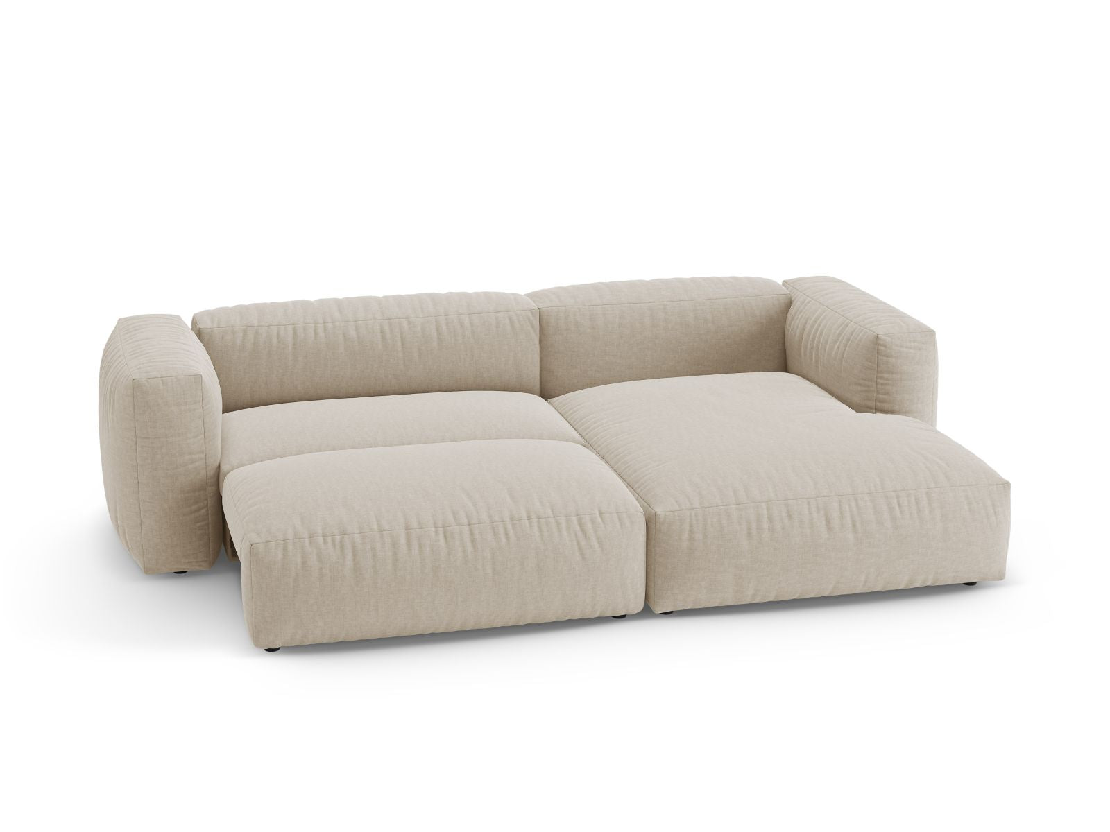Beige 4-Sitzer Ecksofa Martina mit Schlaffunktion, ideal für gemütliche Abende und als zusätzlicher Schlafplatz im Wohnzimmer.