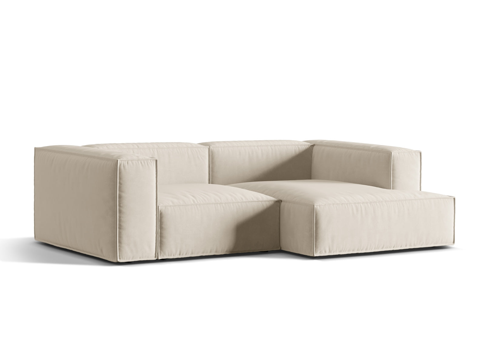 Beige Nuria Velour Modular Ecksofa rechts, 3-Sitzer, stilvolles L-Sofa von Micadoni, ideal für moderne Wohnräume, im KAQTU Design AG Onlineshop.