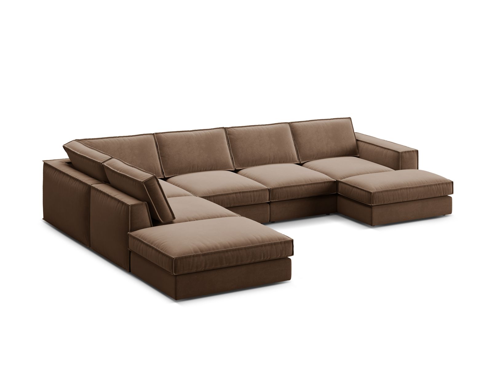 Elegantes 5-Sitzer Ecksofa Panoramic links in luxuriösem Chocolate-Salvador von Micadoni, ideal für stilvolle Wohnräume und entspannte Abende.